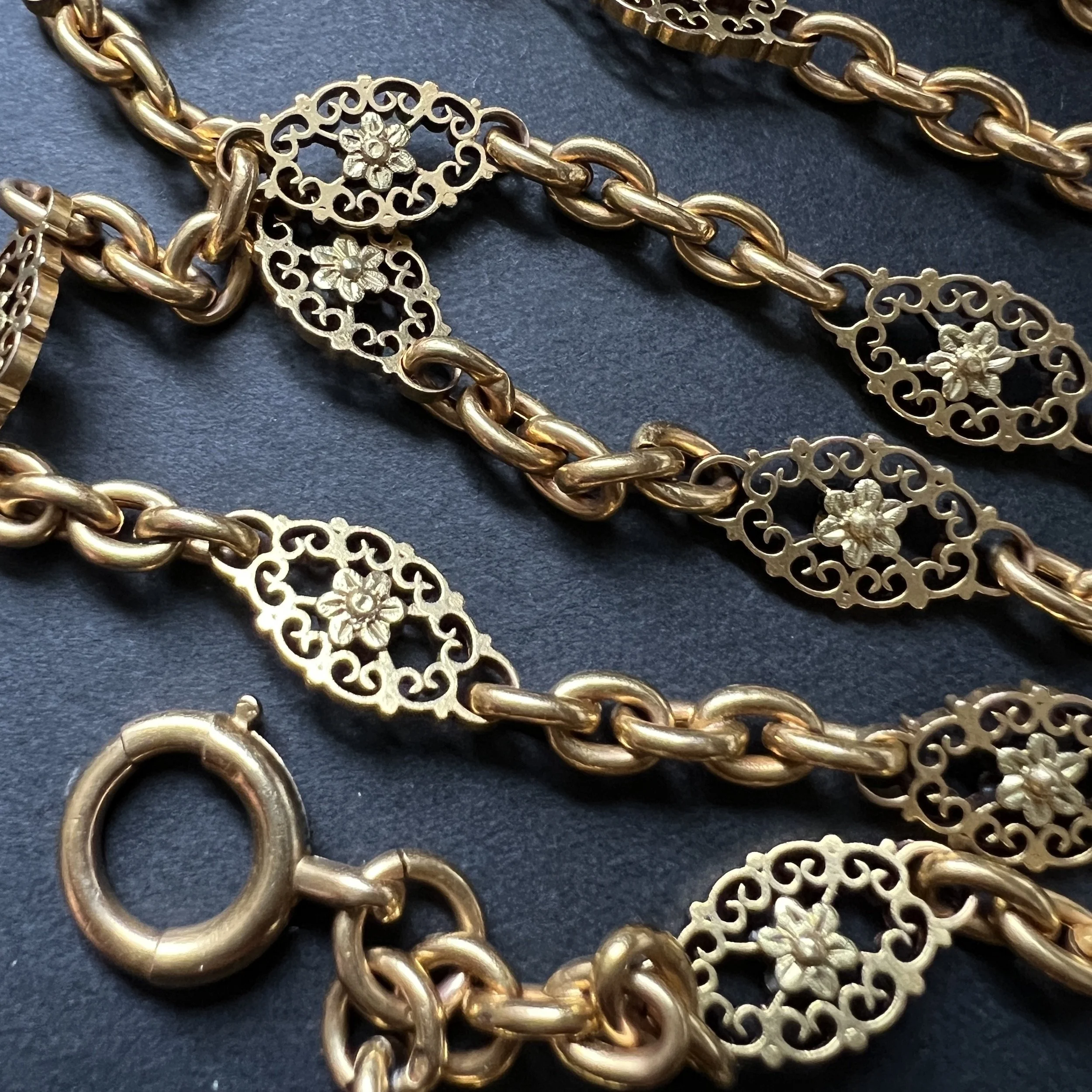 (SOLD) Antique Gold Sautoir with Orange Blossoms