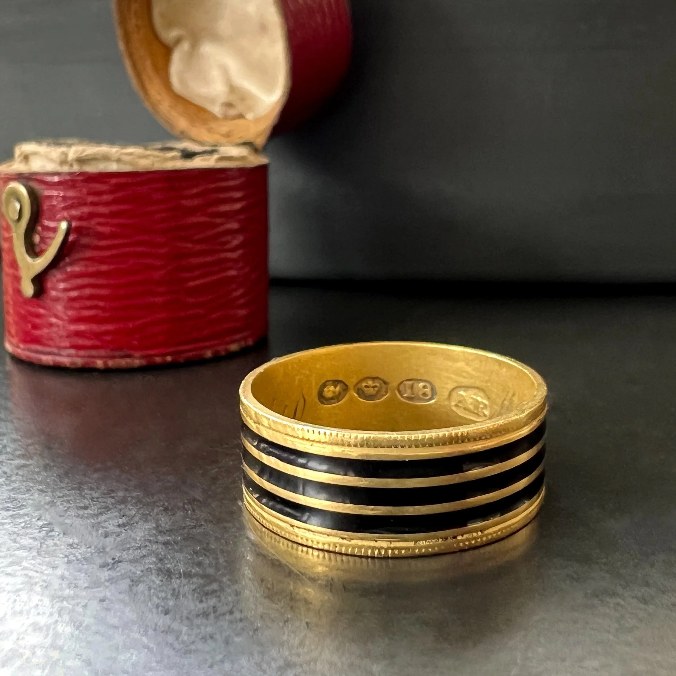 (SOLD) Antique Georgian Banded Enamel Mourning Ring (1806)