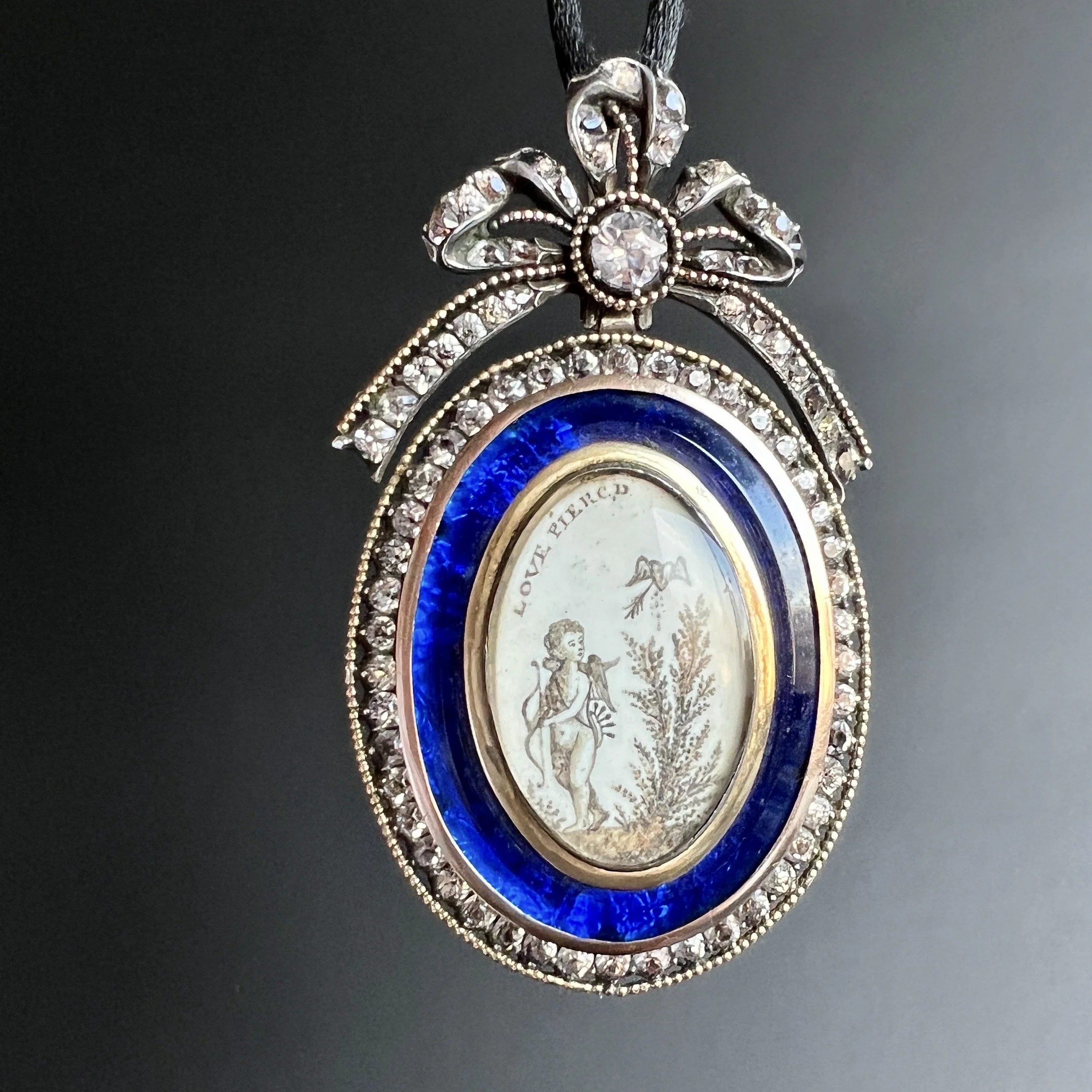 Antique Georgian 18th Century Love Pendant, with Cupid Sepia Miniature