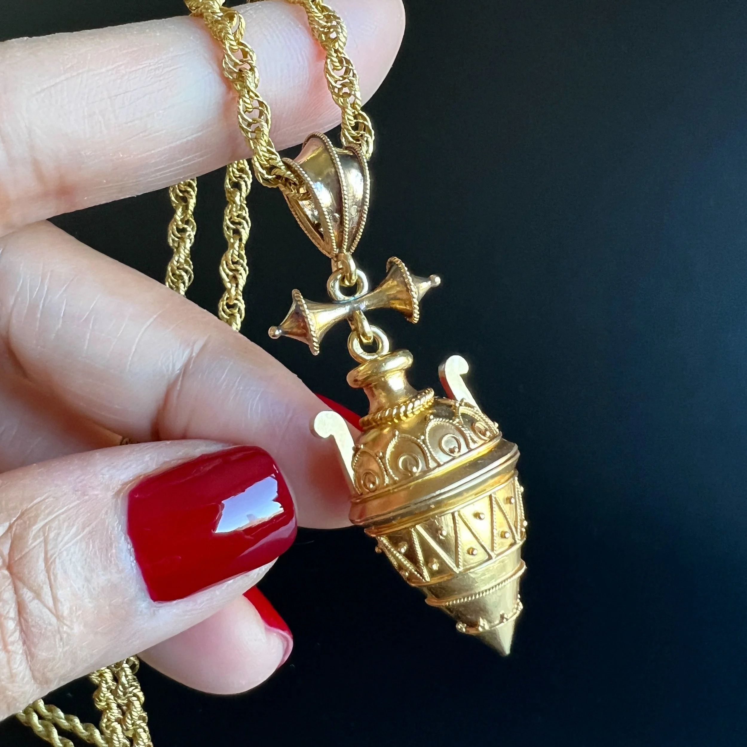 Antique French Etruscan Revival Amphora Pendant with Secret Compartment