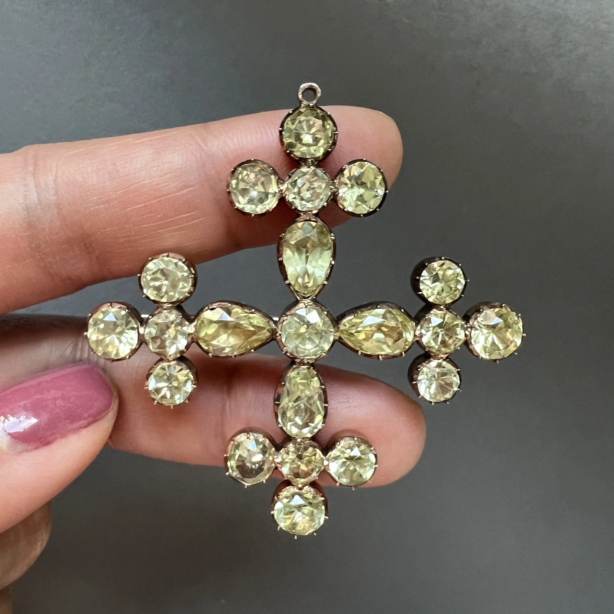 Antique Rare Georgian Chrysoberyl Maltese Cross and Earrings Suite, with Fitted Box