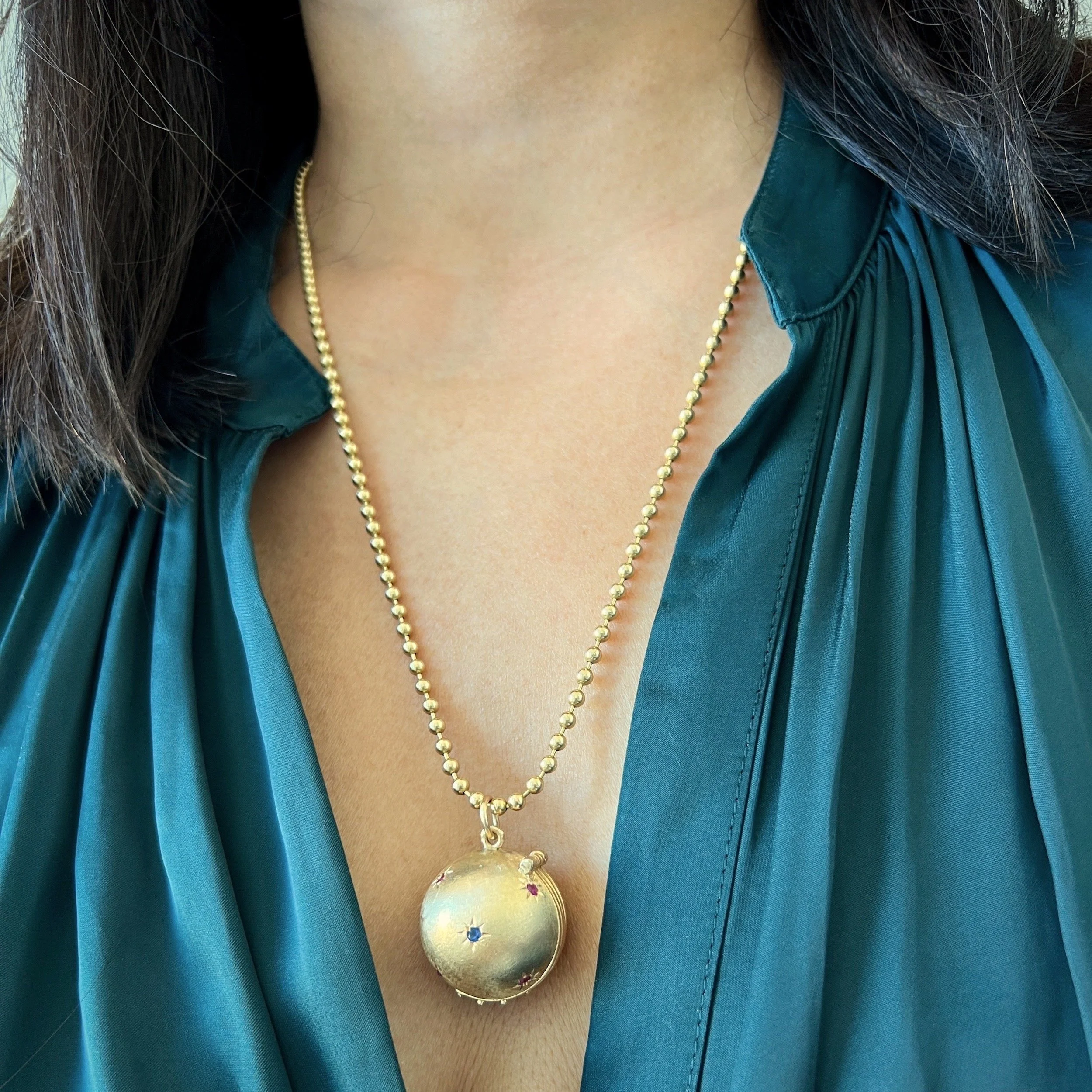 Vintage Planetary Gold and Gemstone Starry Ball Locket  (4 Panel)