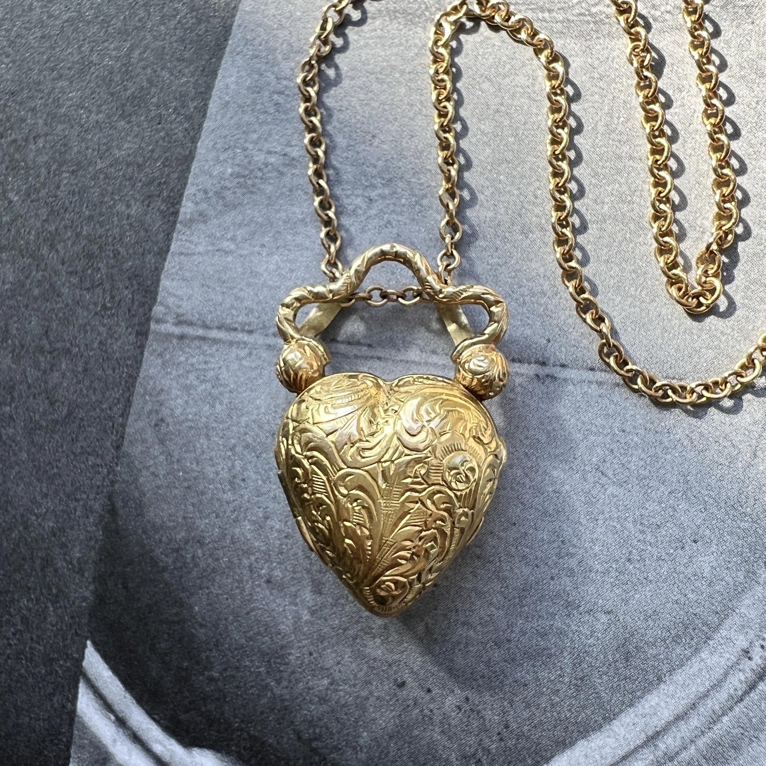 (SOLD) Antique 19th Century Gold Heart "Padlock" Locket Pendant