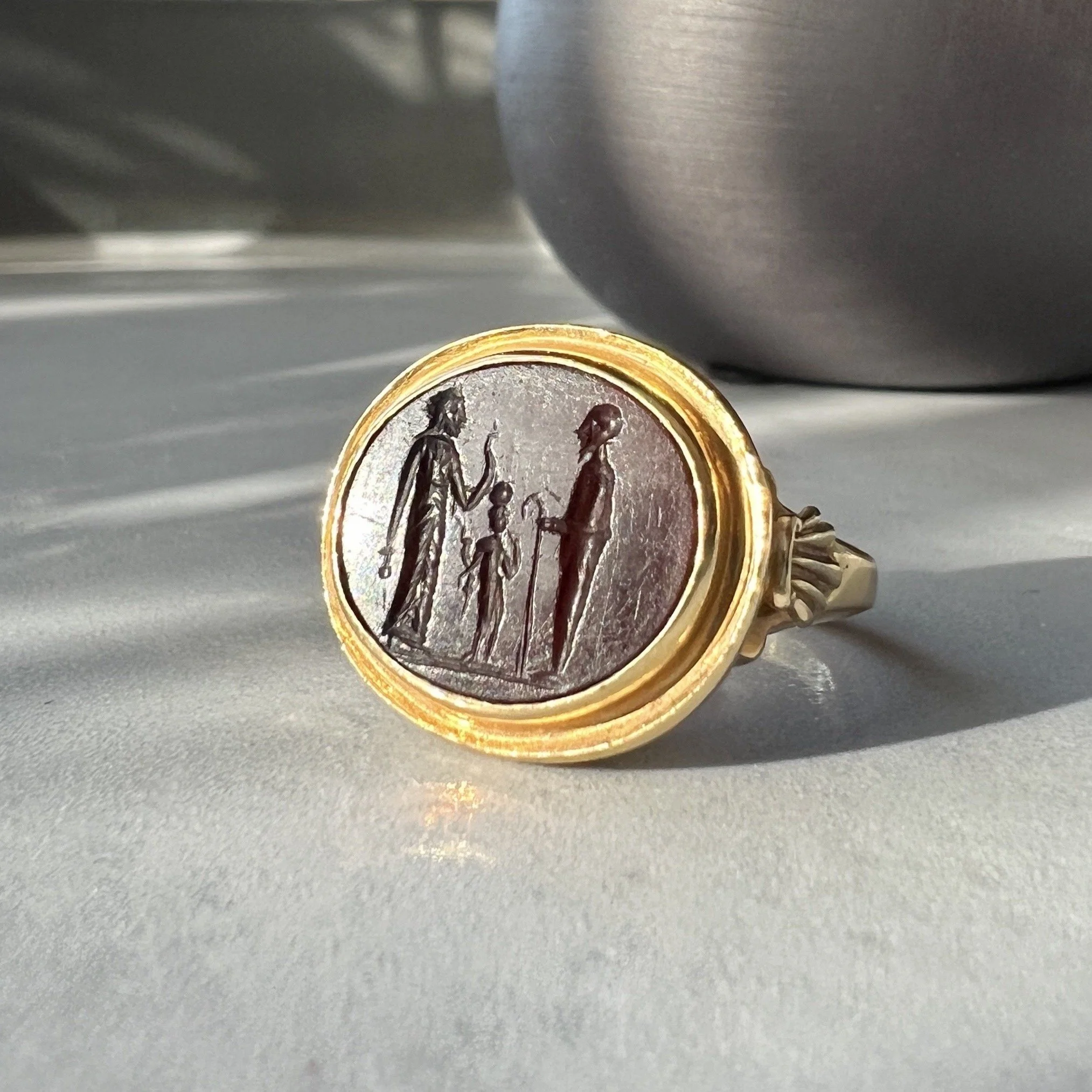 Antique Glass Intaglio in Vintage Gold Mount Ring