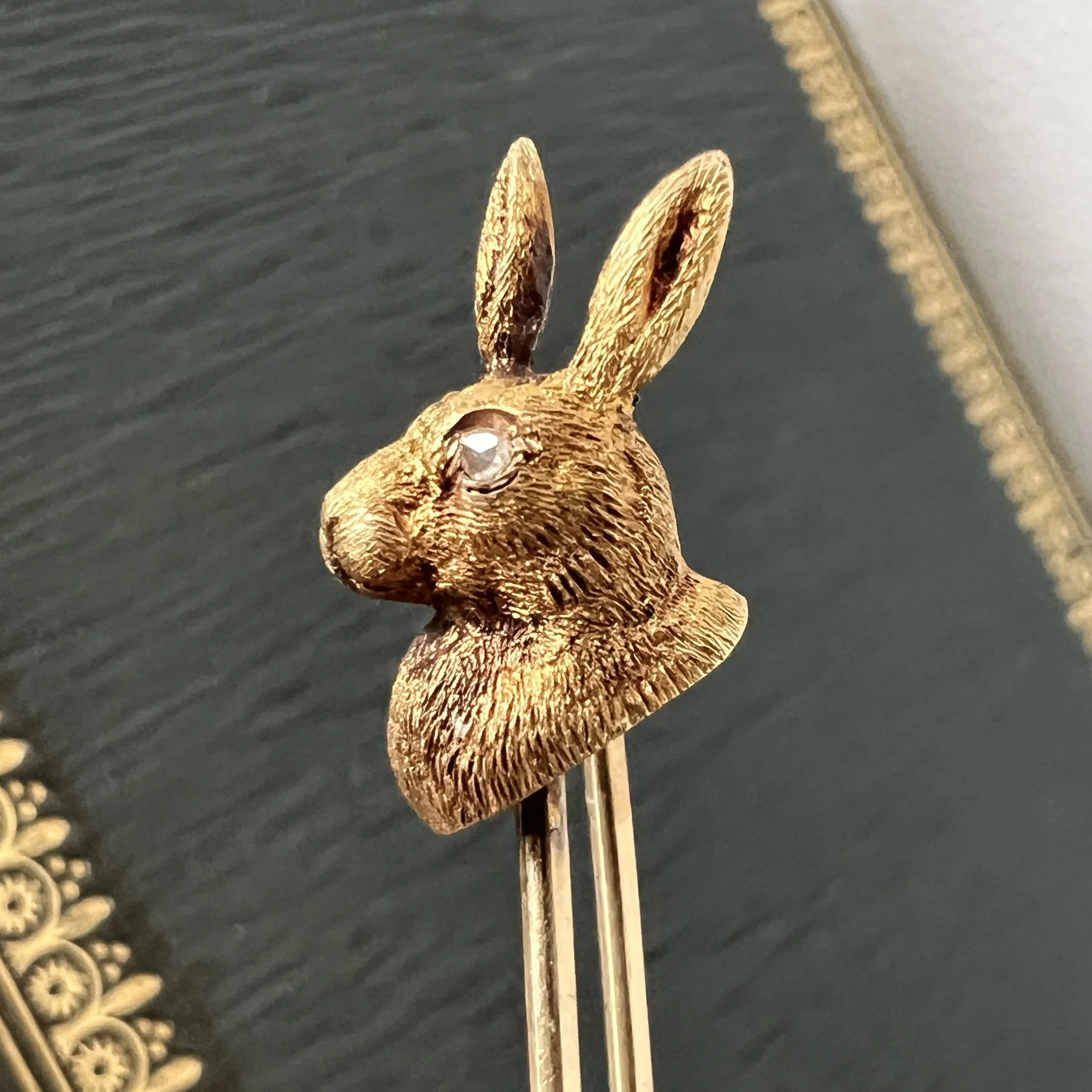 (SOLD) Antique Gold Bunny Rabbit Brooch Pin (Safety Pin Closure)