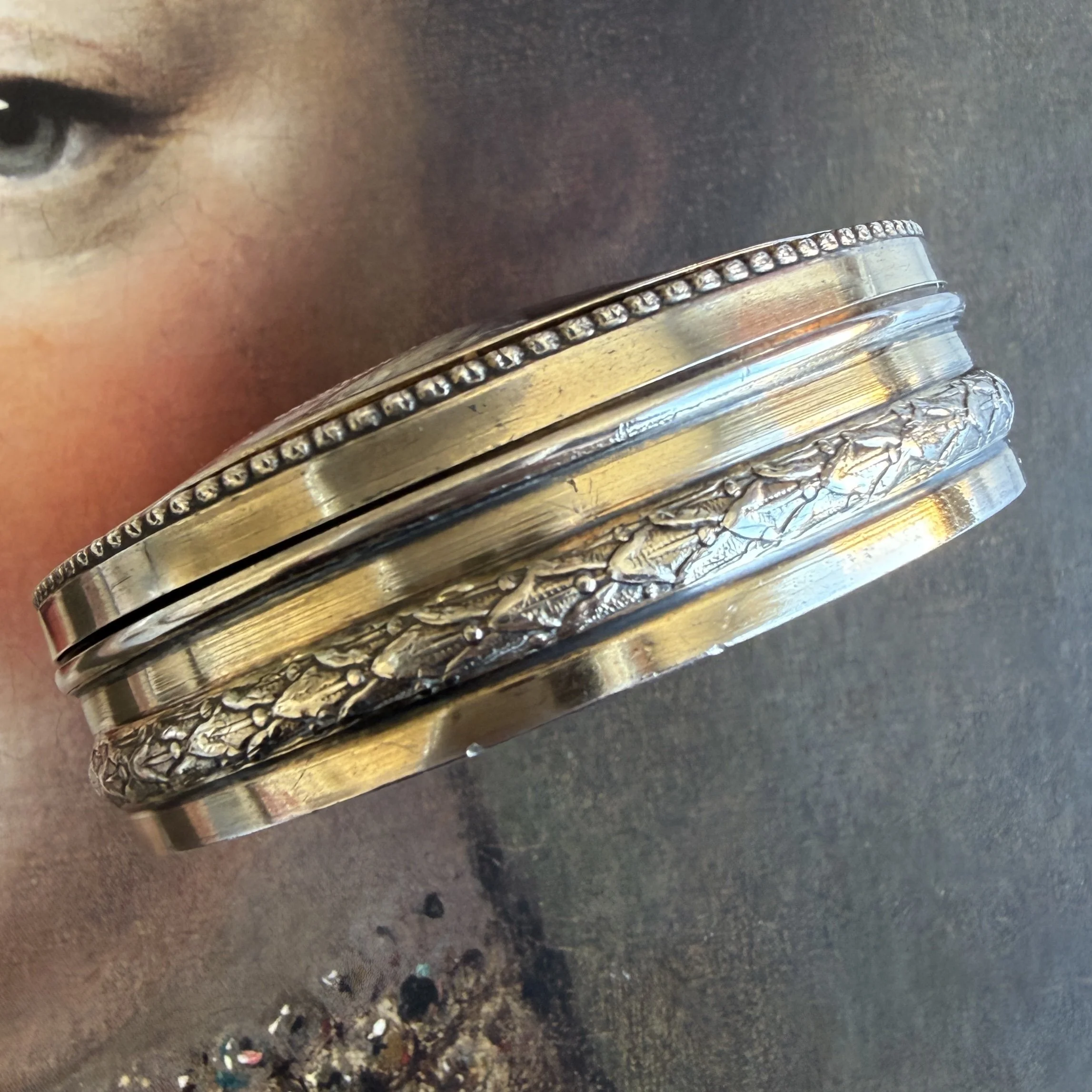 Antique French Silver & Enamel Portrait Box, Signed Gamet