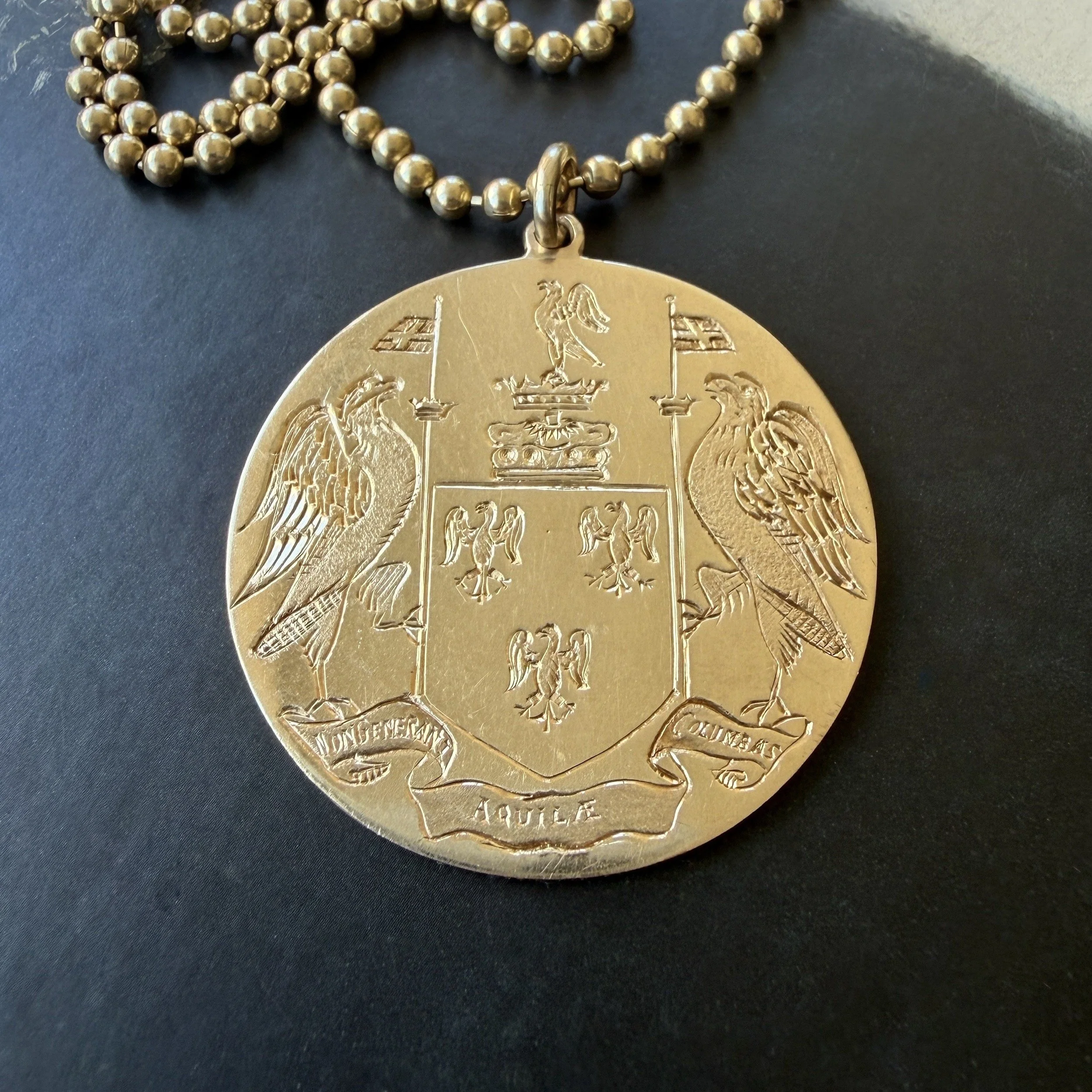 Vintage Gold Heraldic Eagle Medallion Pendant