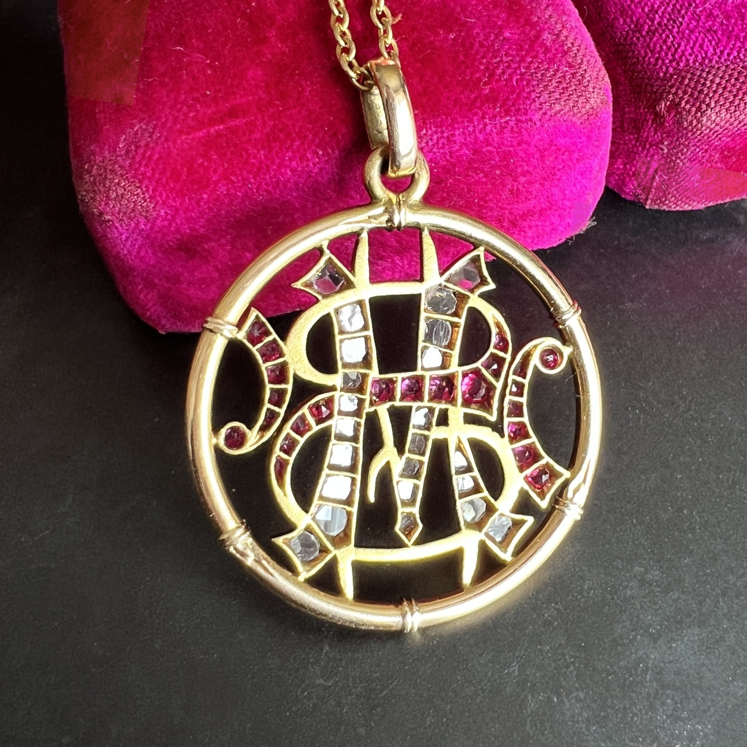 Antique Gold Monogram Pendant with Rubies and Rose Cut Diamonds (Copy)