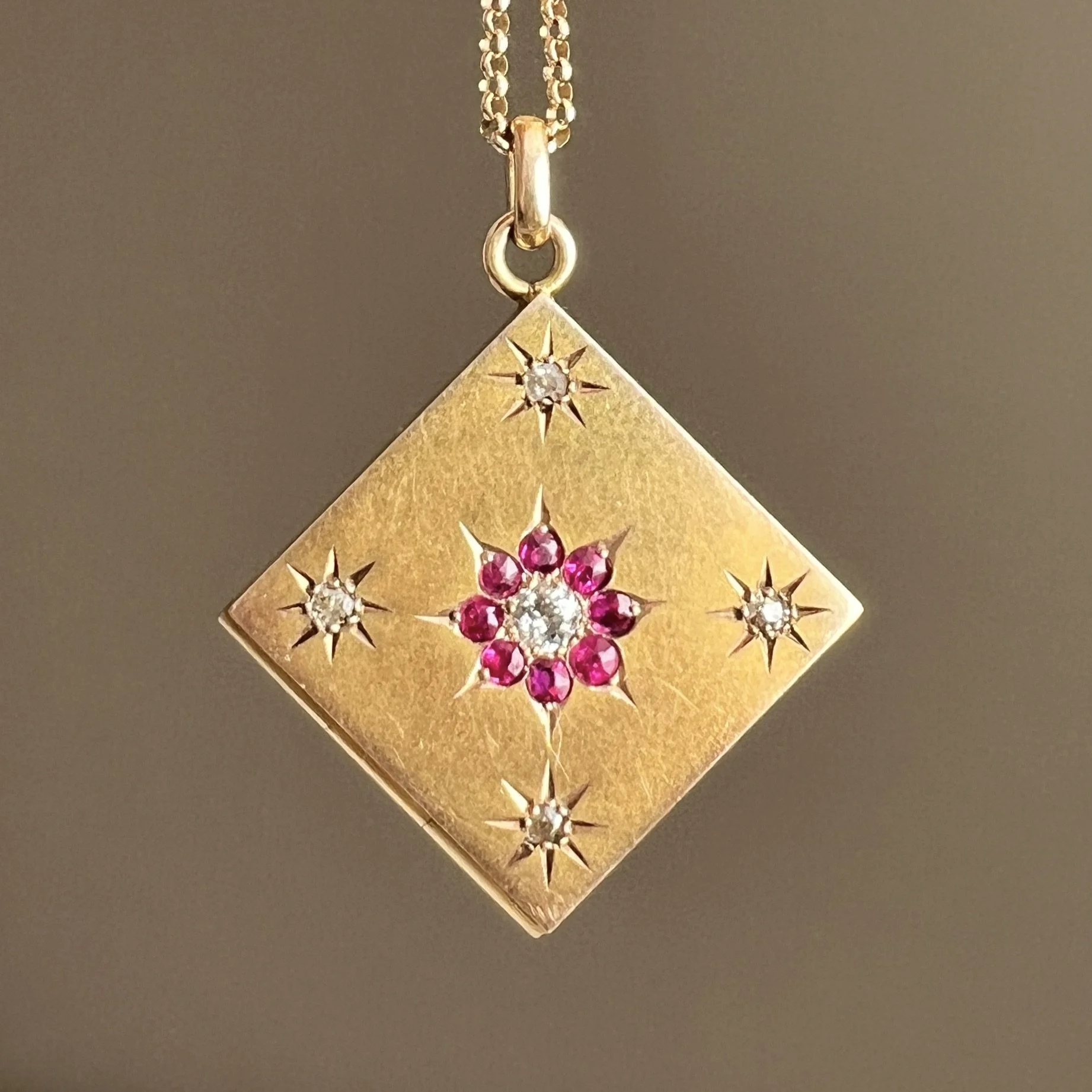 Antique Ruby and Diamond Starburst Locket