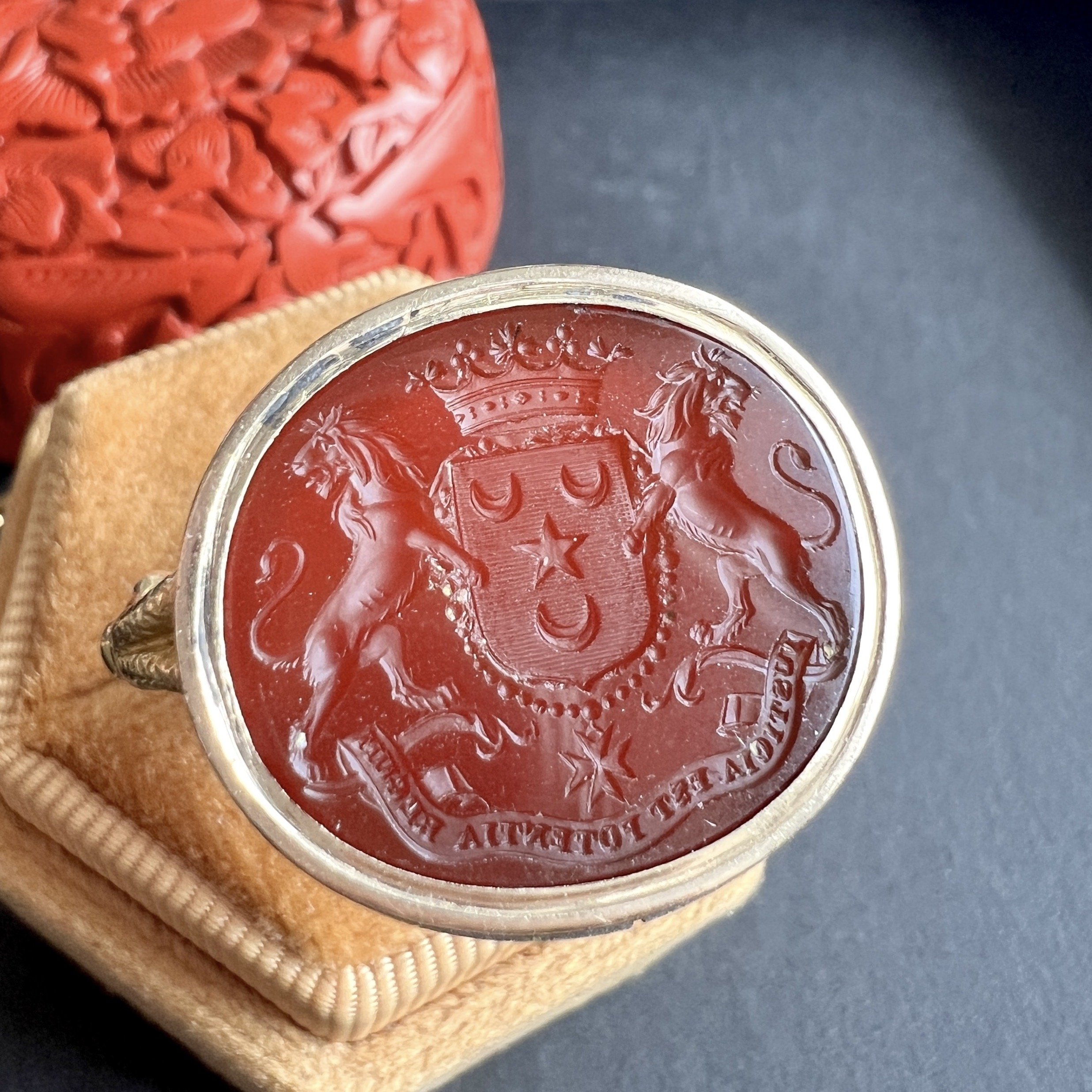 Edit Antique French Early 19th Century Gold and Carnelian Seal Fob with Winged Sirens