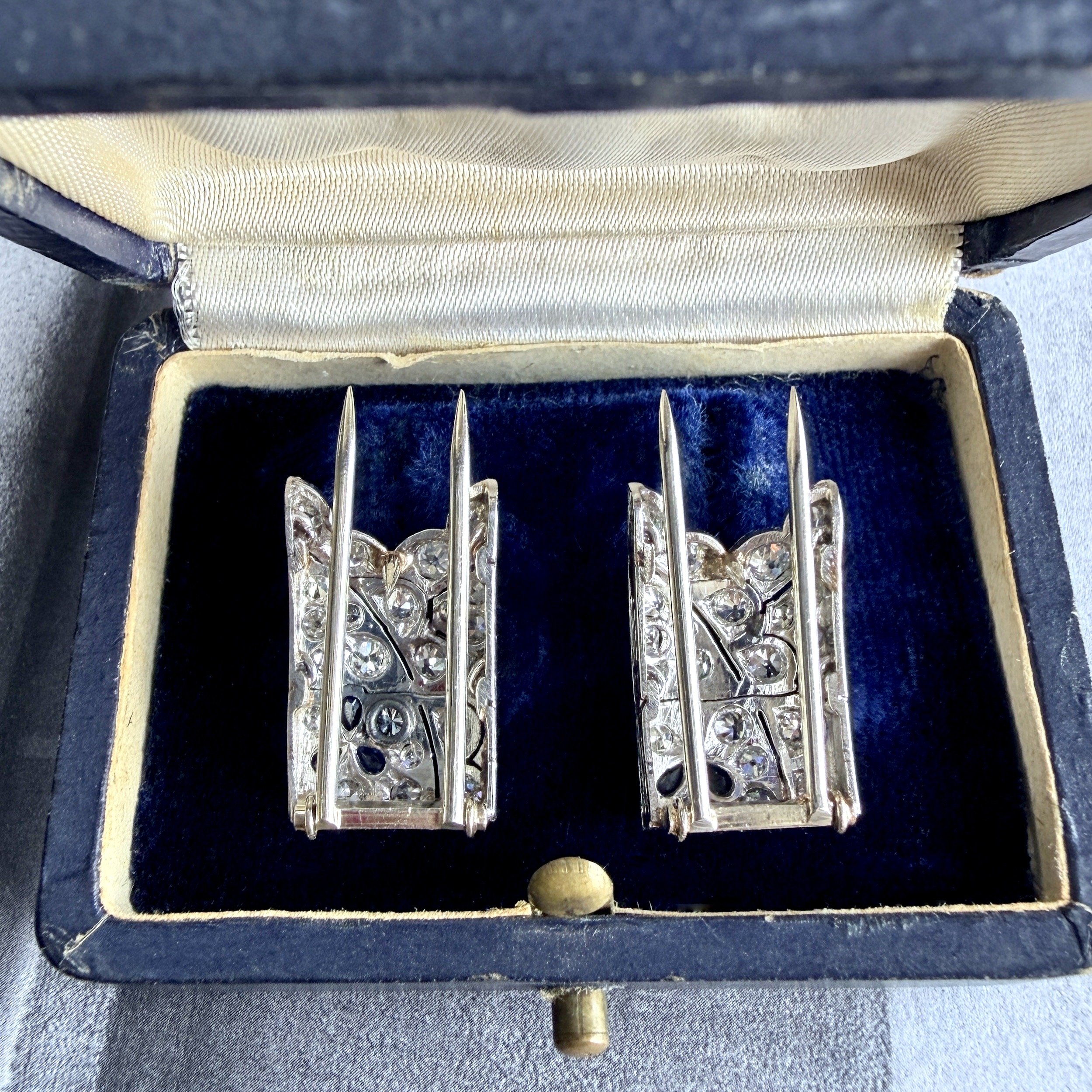 Antique Art Deco Pair of Platinum and Diamond Petite Dress Clips