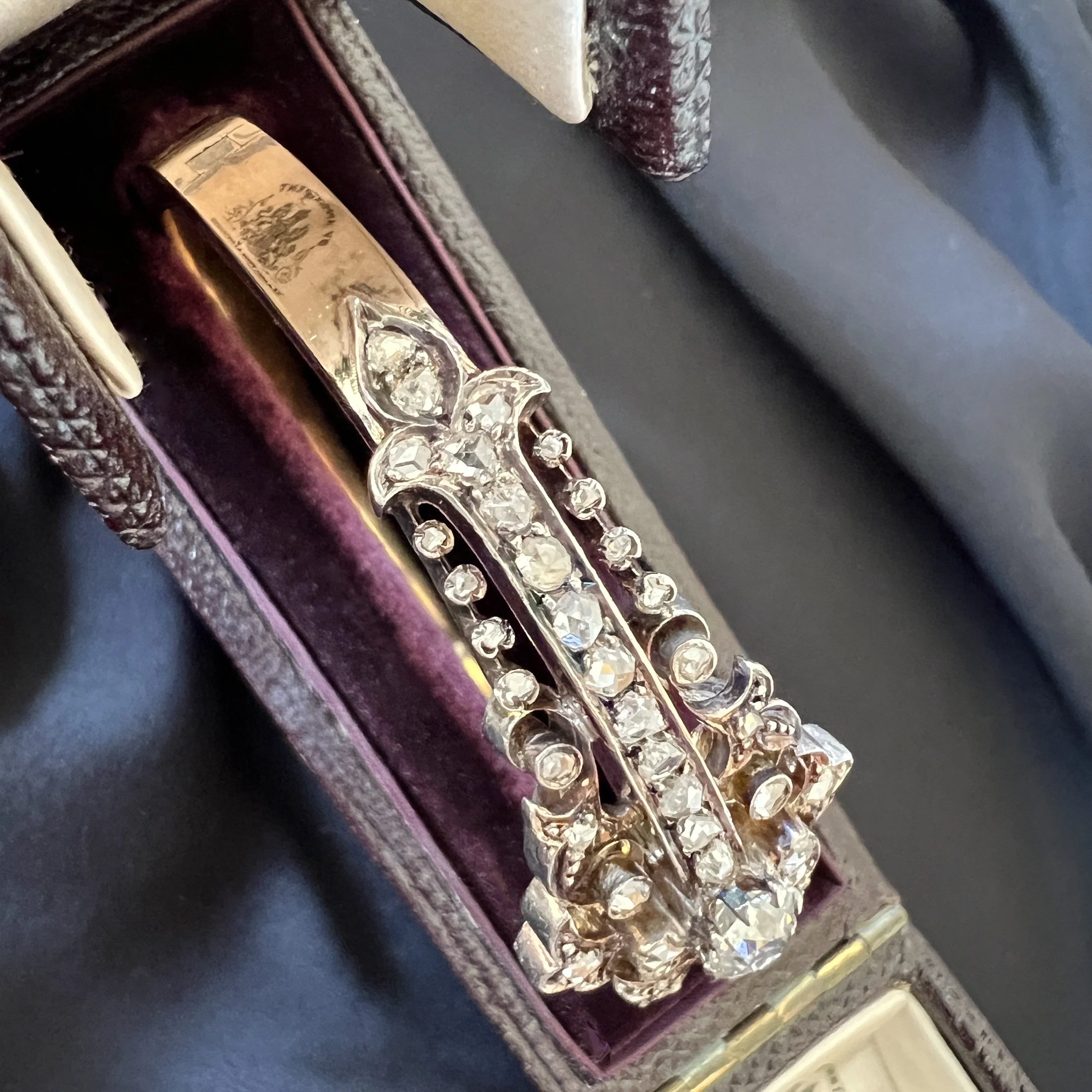 Antique Belle Époque French Diamond Bandeau Bangle with Fleur-de-Lis Flourishes