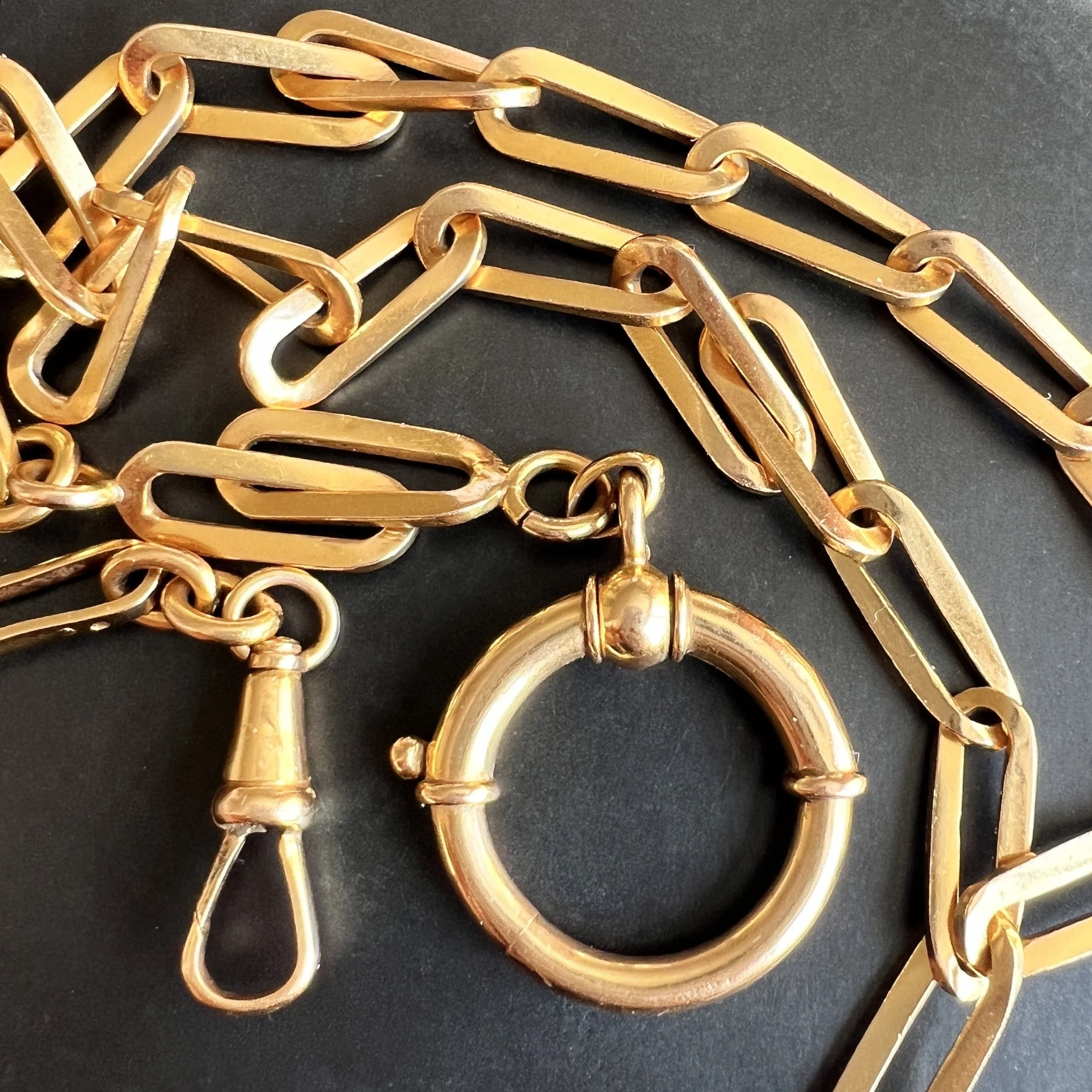 Antique 18k Gold Watch Chain with XL Bolt Ring and Dog Clip