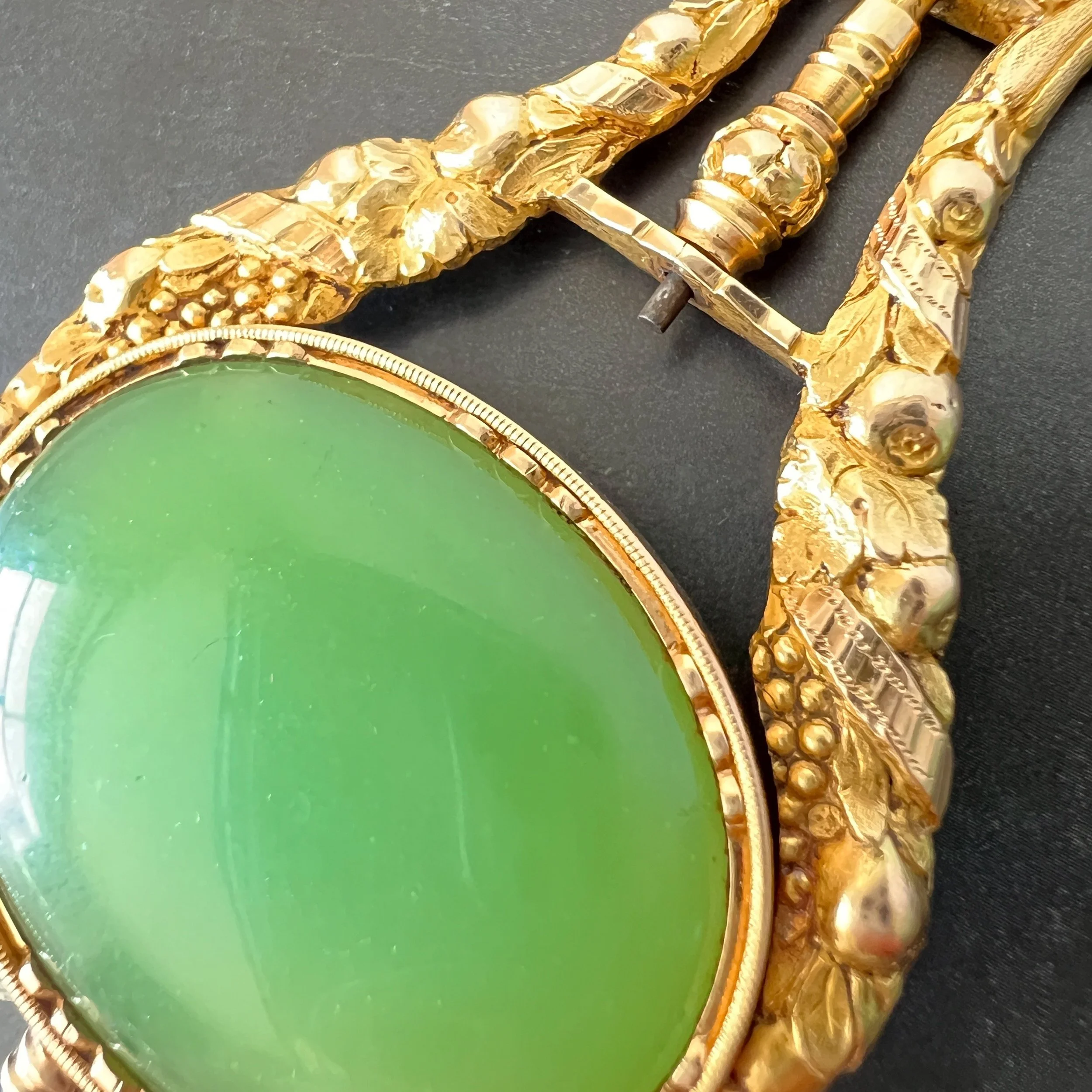 Antique French Gold Reversible Cornucopia Watch Key Pendant with Chalcedony and Green Paste