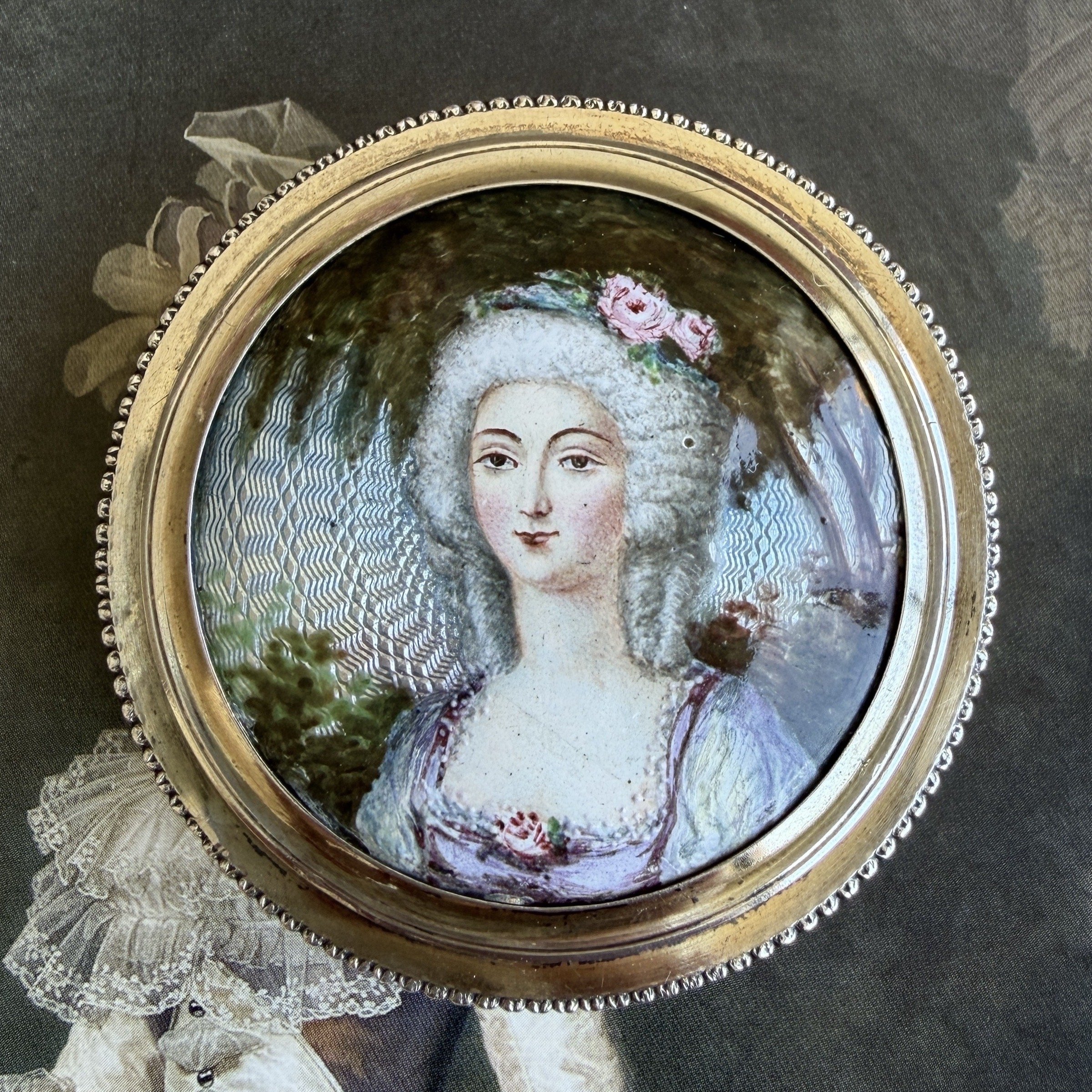 Antique French Silver & Enamel Portrait Box, Signed Gamet