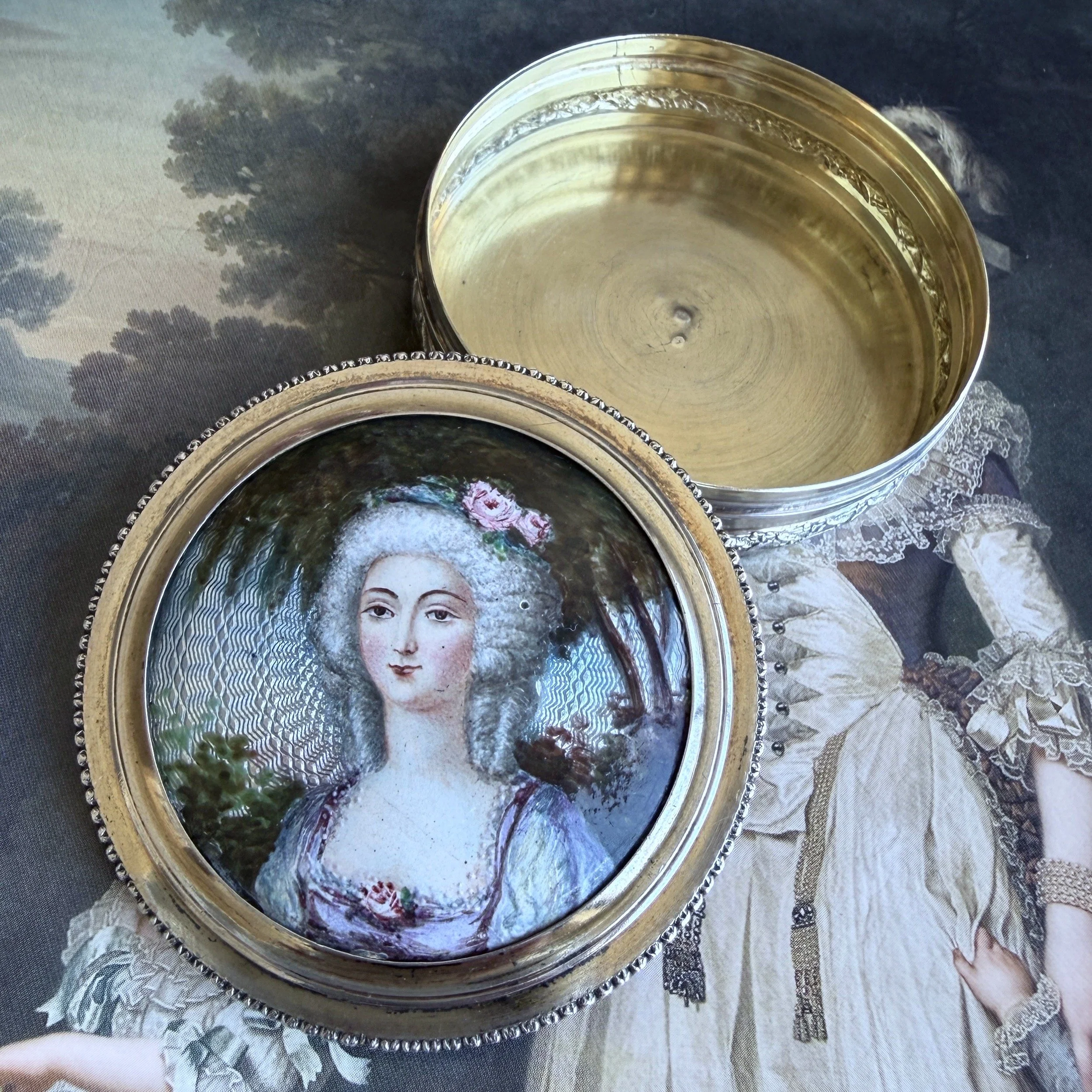 Antique French Silver & Enamel Portrait Box, Signed Gamet