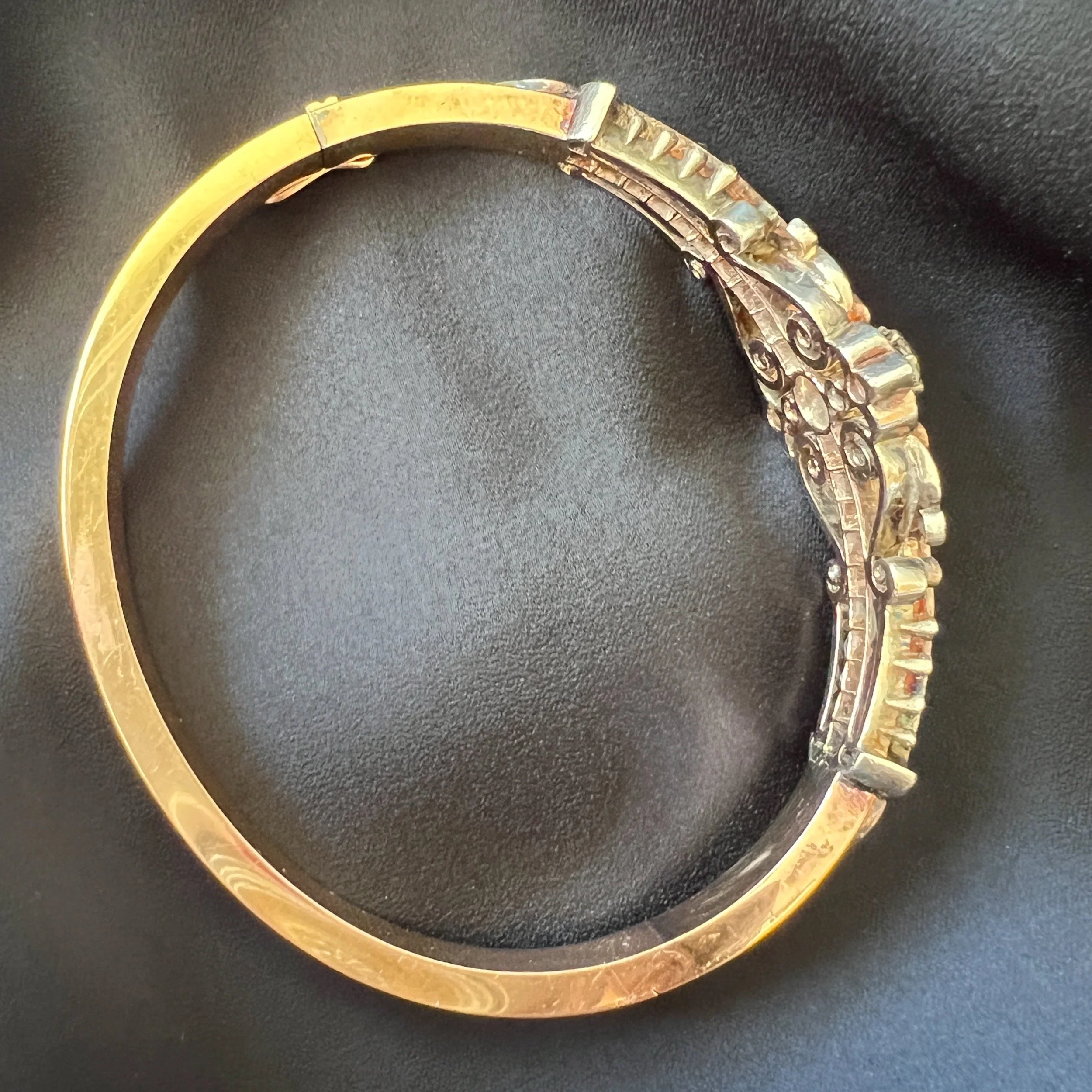 Antique Belle Époque French Diamond Bandeau Bangle with Fleur-de-Lis Flourishes