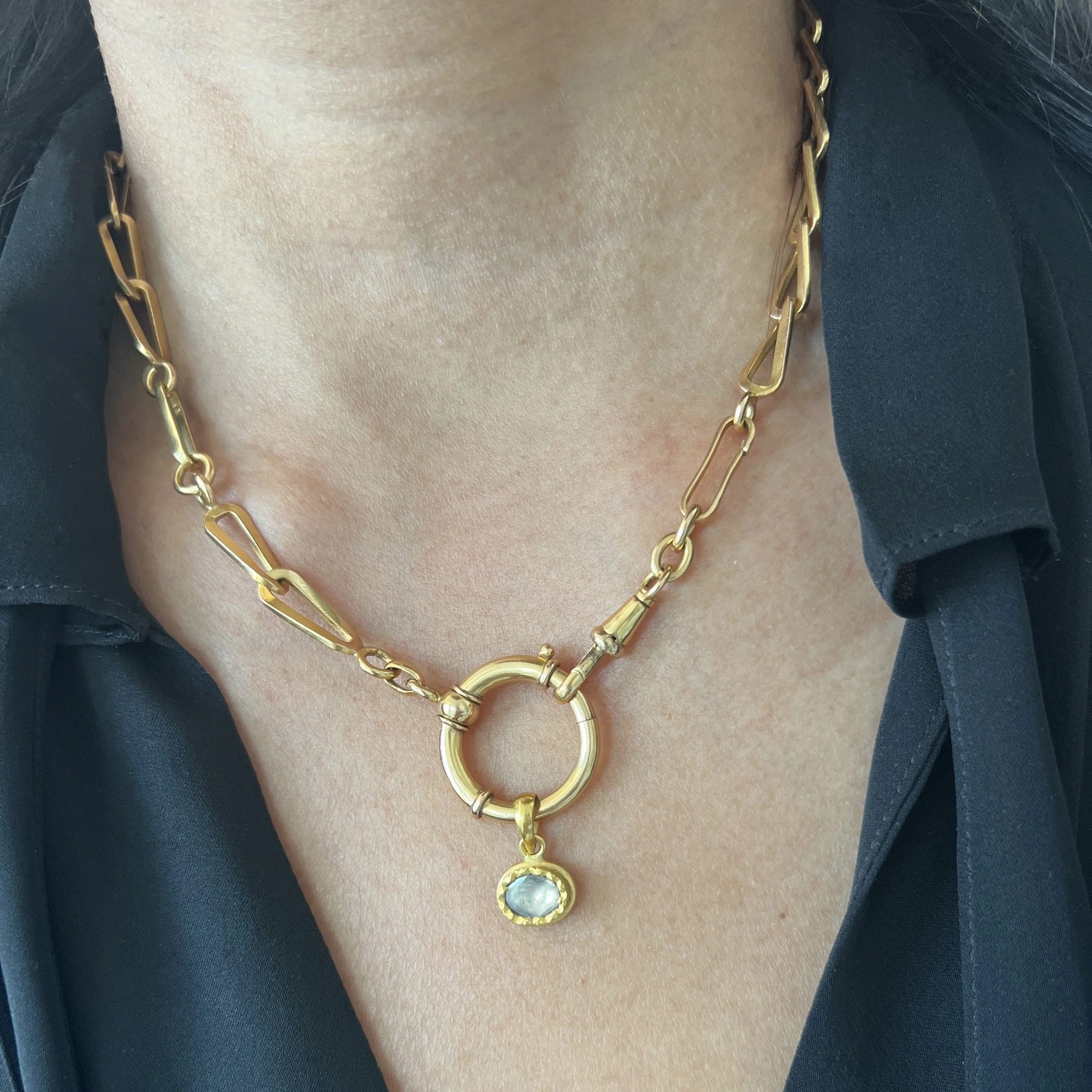 Antique 18k Gold Watch Chain with XL Bolt Ring and Dog Clip