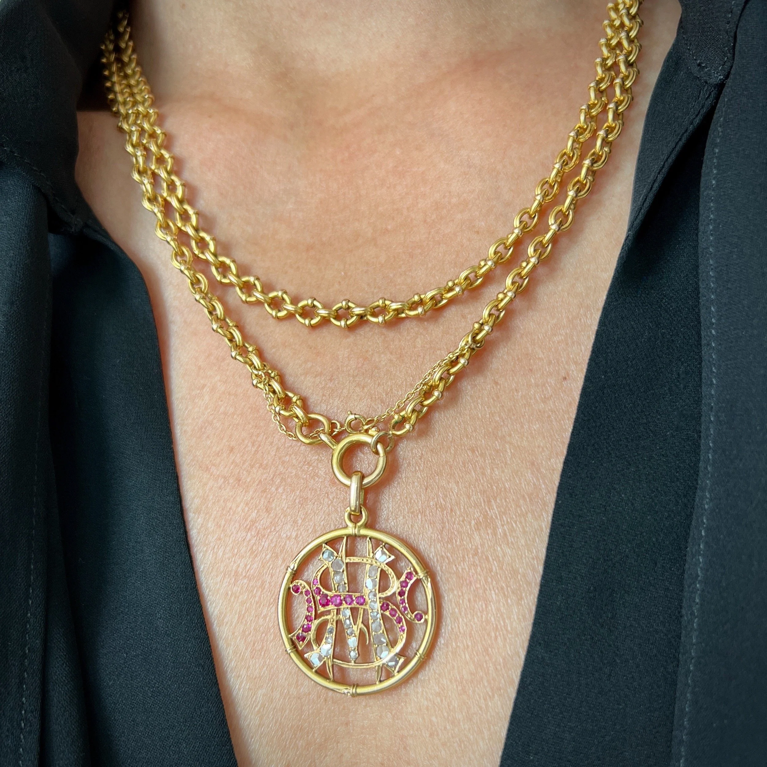 Antique Gold Monogram Pendant with Rubies and Rose Cut Diamonds (Copy)
