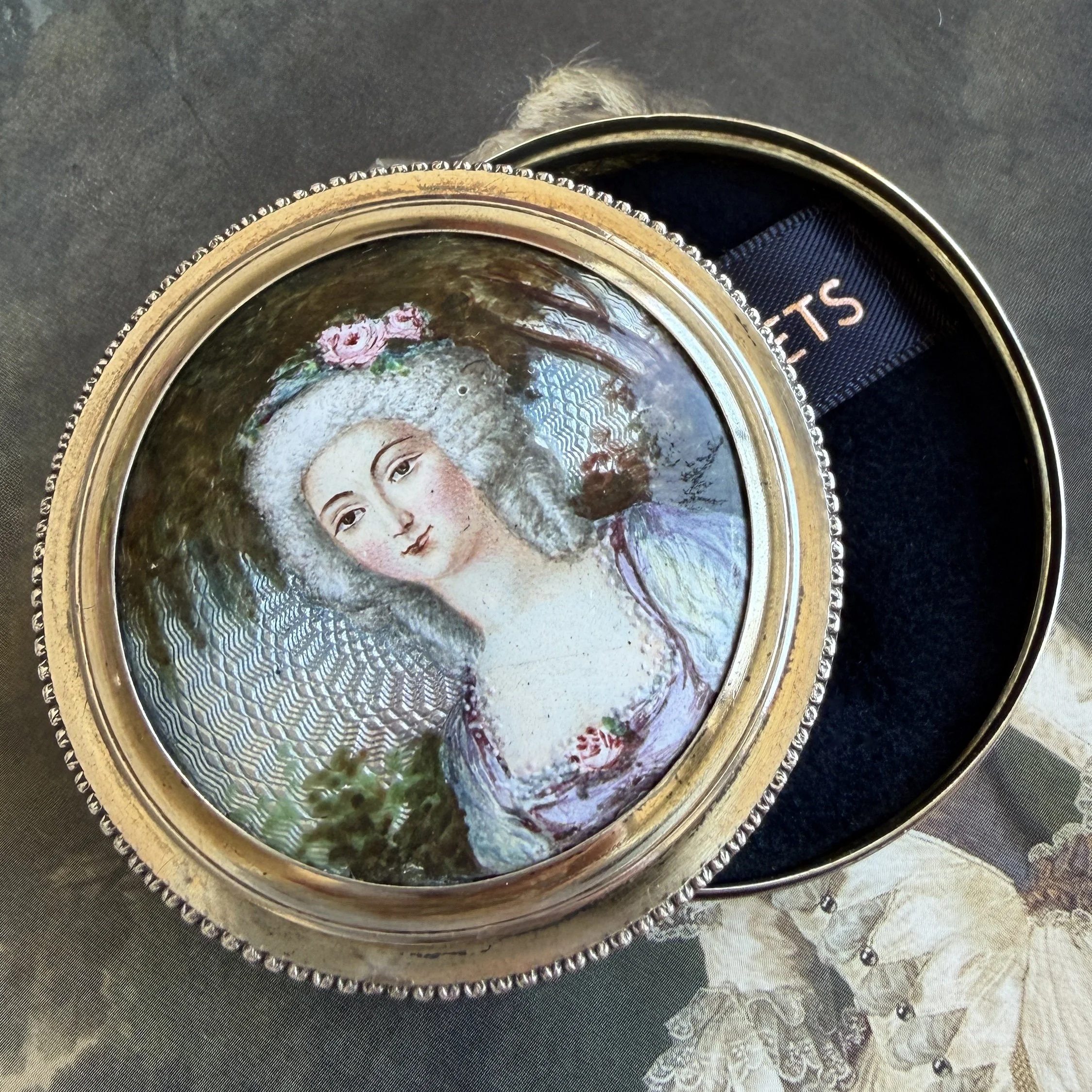 Antique French Silver & Enamel Portrait Box, Signed Gamet