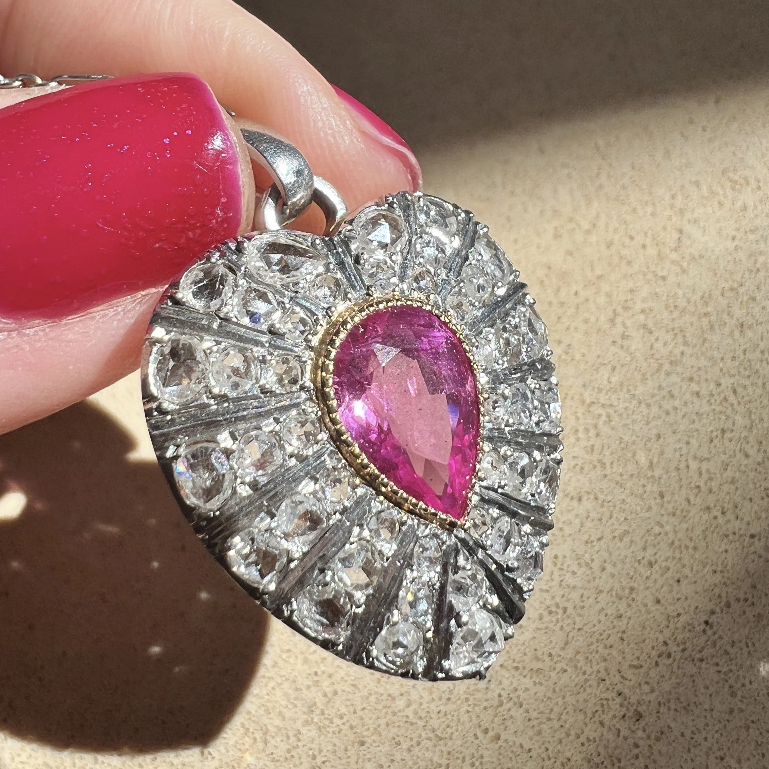 Antique Early 20th Century Platinum and Gold Diamond Heart Locket with Chain
