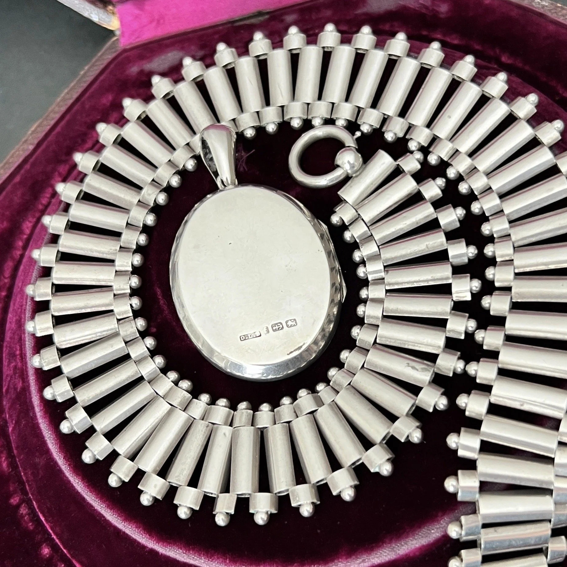 Antique Victorian Silver Shield Locket and Collar Necklace