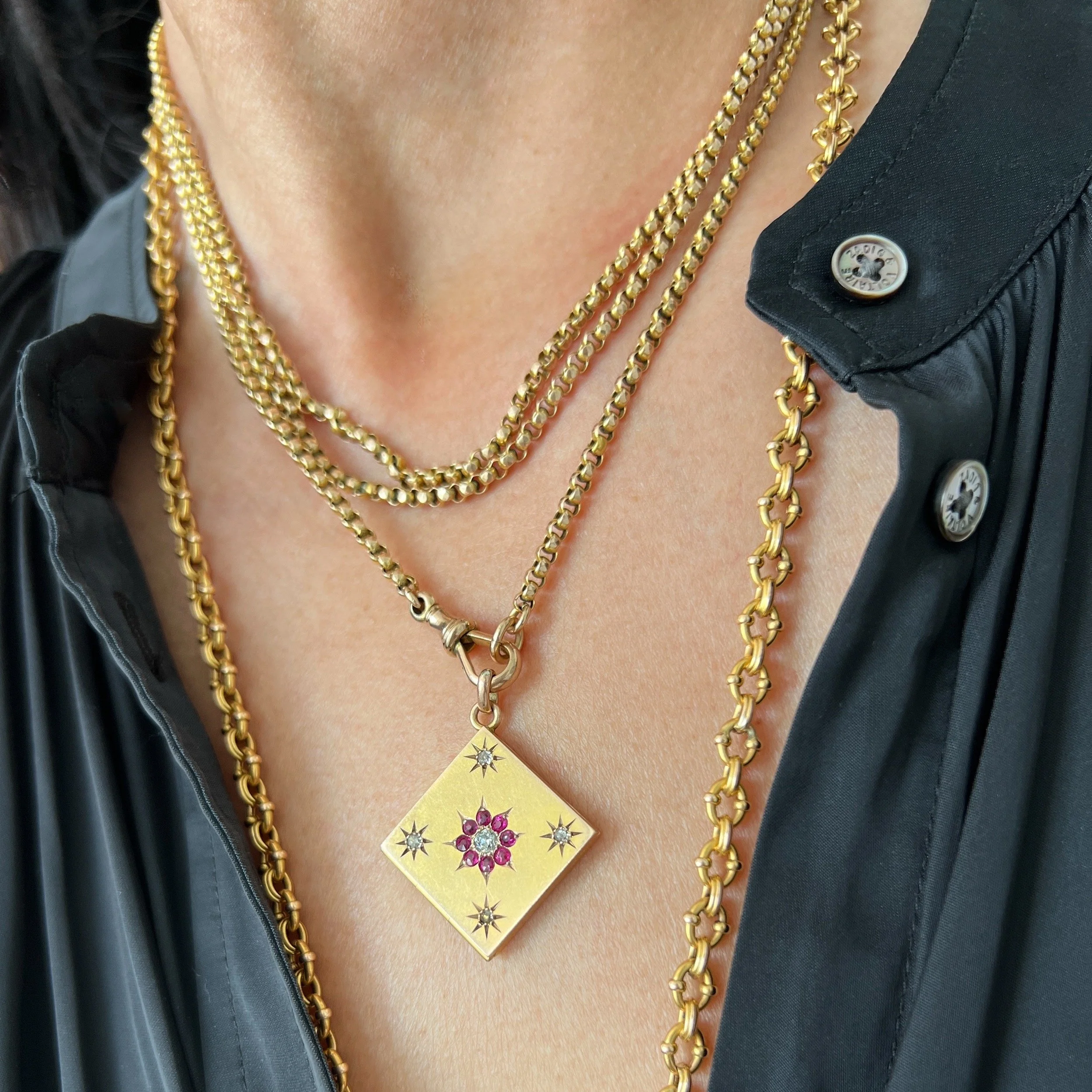 Antique Ruby and Diamond Starburst Locket