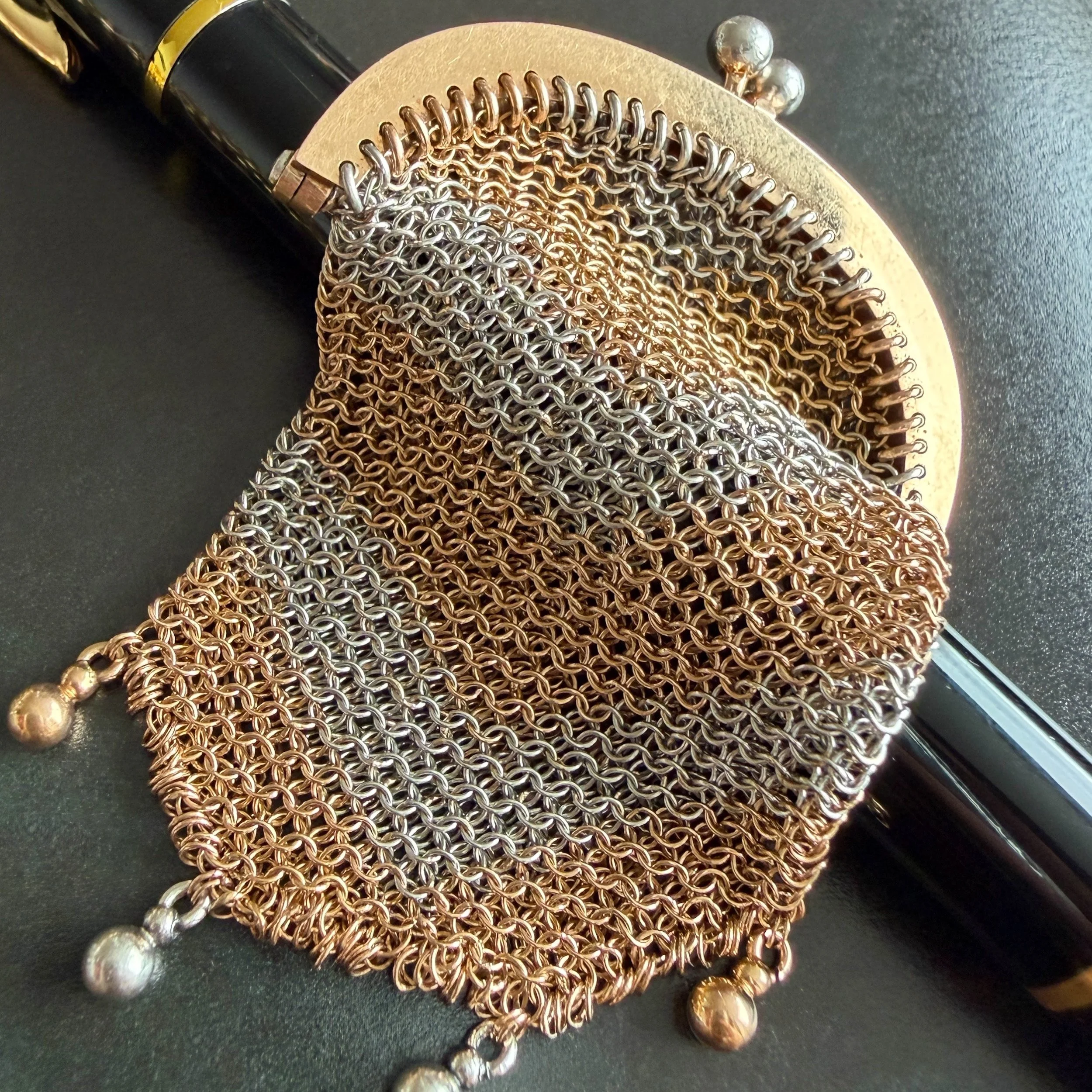 Antique French Edwardian Gold and Platinum Mesh Purse Pendant