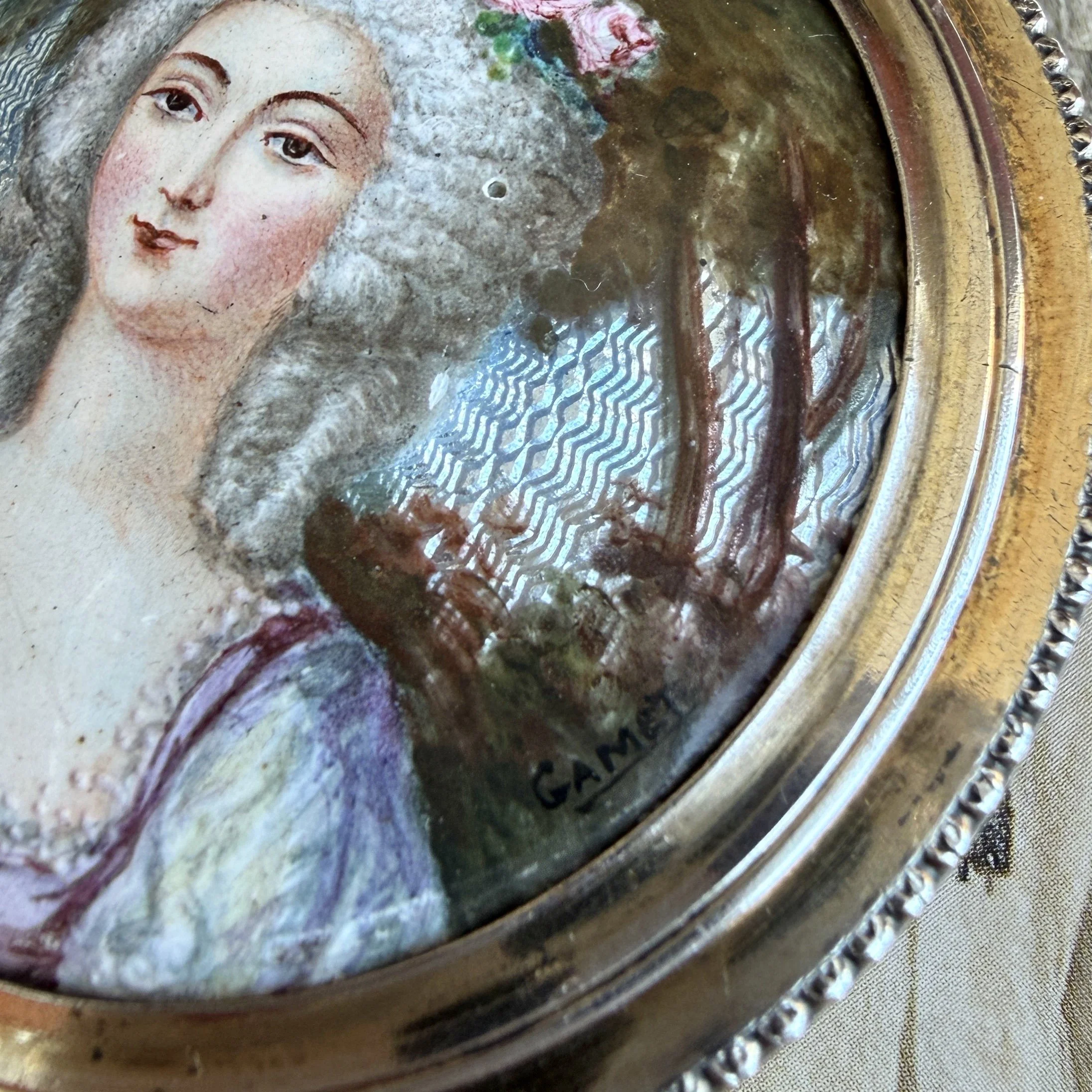 Antique French Silver & Enamel Portrait Box, Signed Gamet