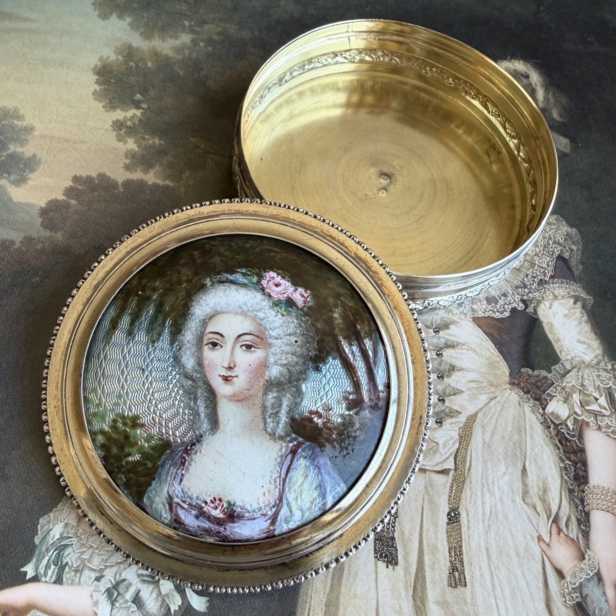 Antique French Silver & Enamel Portrait Box, Signed Gamet
