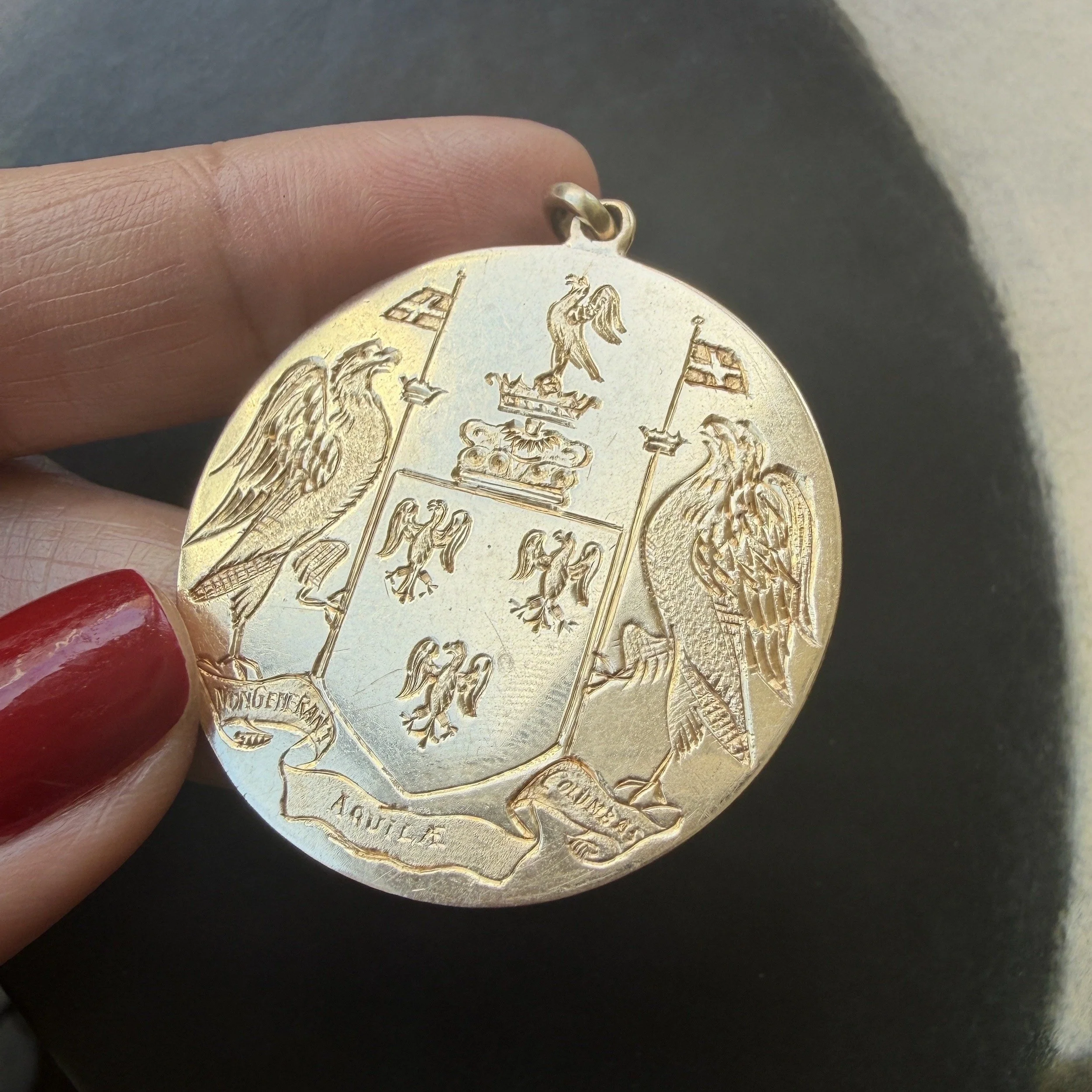 Vintage Gold Heraldic Eagle Medallion Pendant
