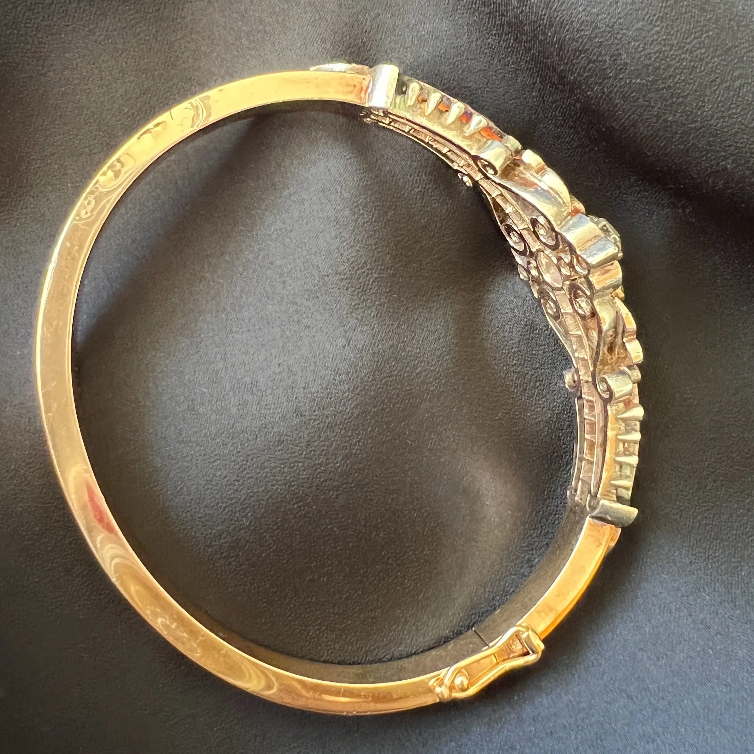 Antique Belle Époque French Diamond Bandeau Bangle with Fleur-de-Lis Flourishes