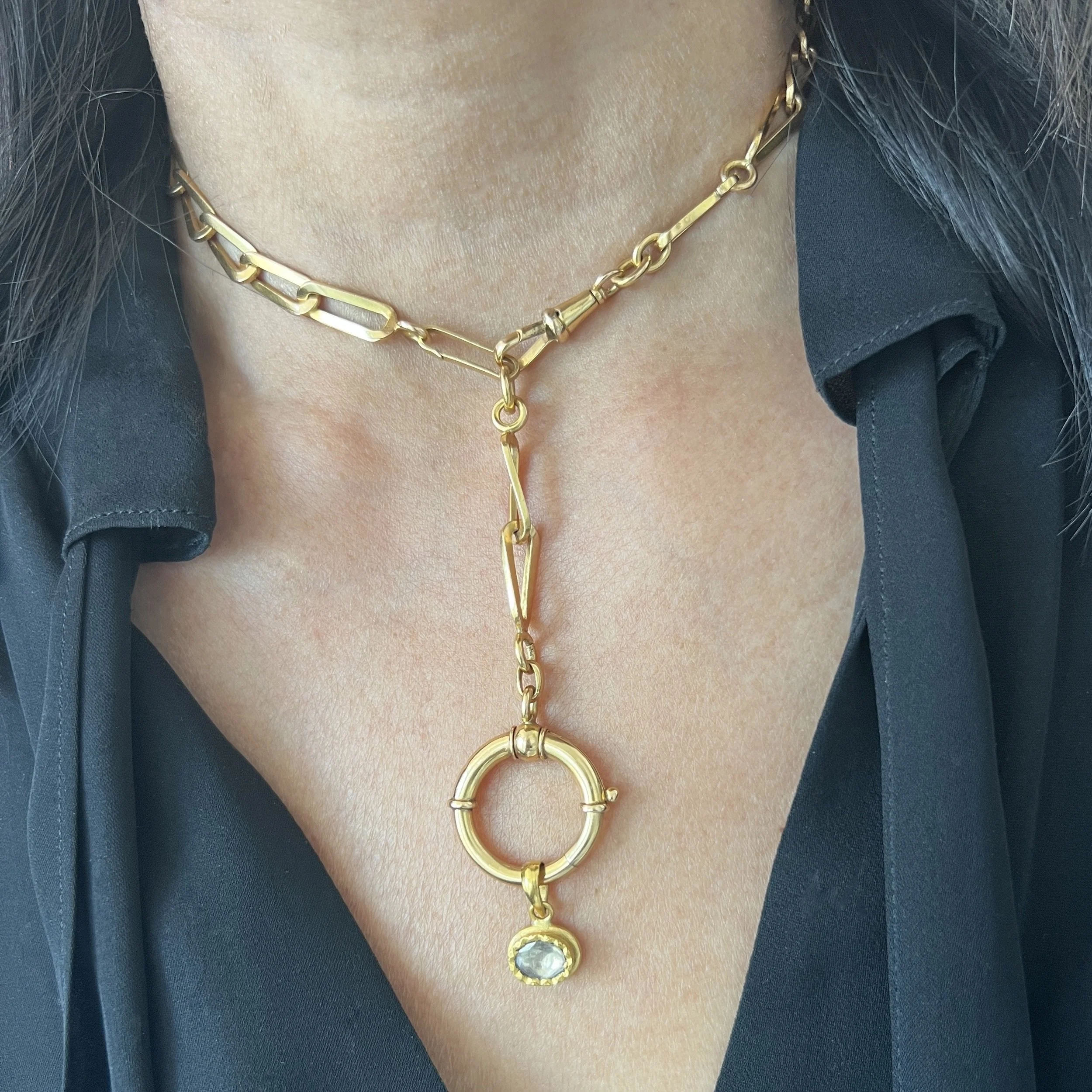 Antique 18k Gold Watch Chain with XL Bolt Ring and Dog Clip