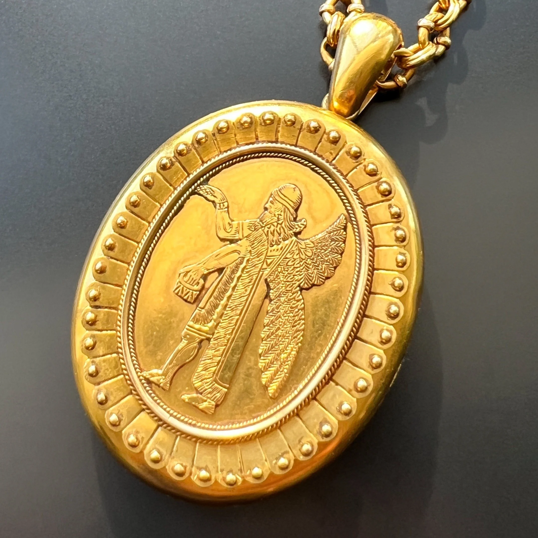 Antique Victorian Assyrian Revival Apkallu Gold Locket.jpeg