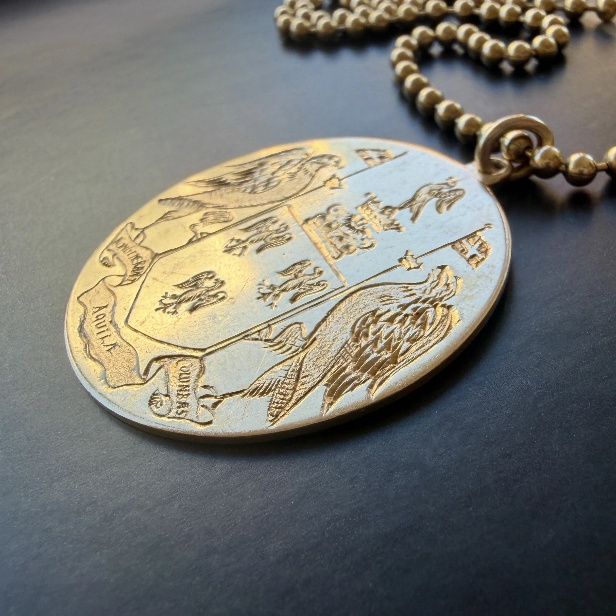 Vintage Gold Heraldic Eagle Medallion Pendant