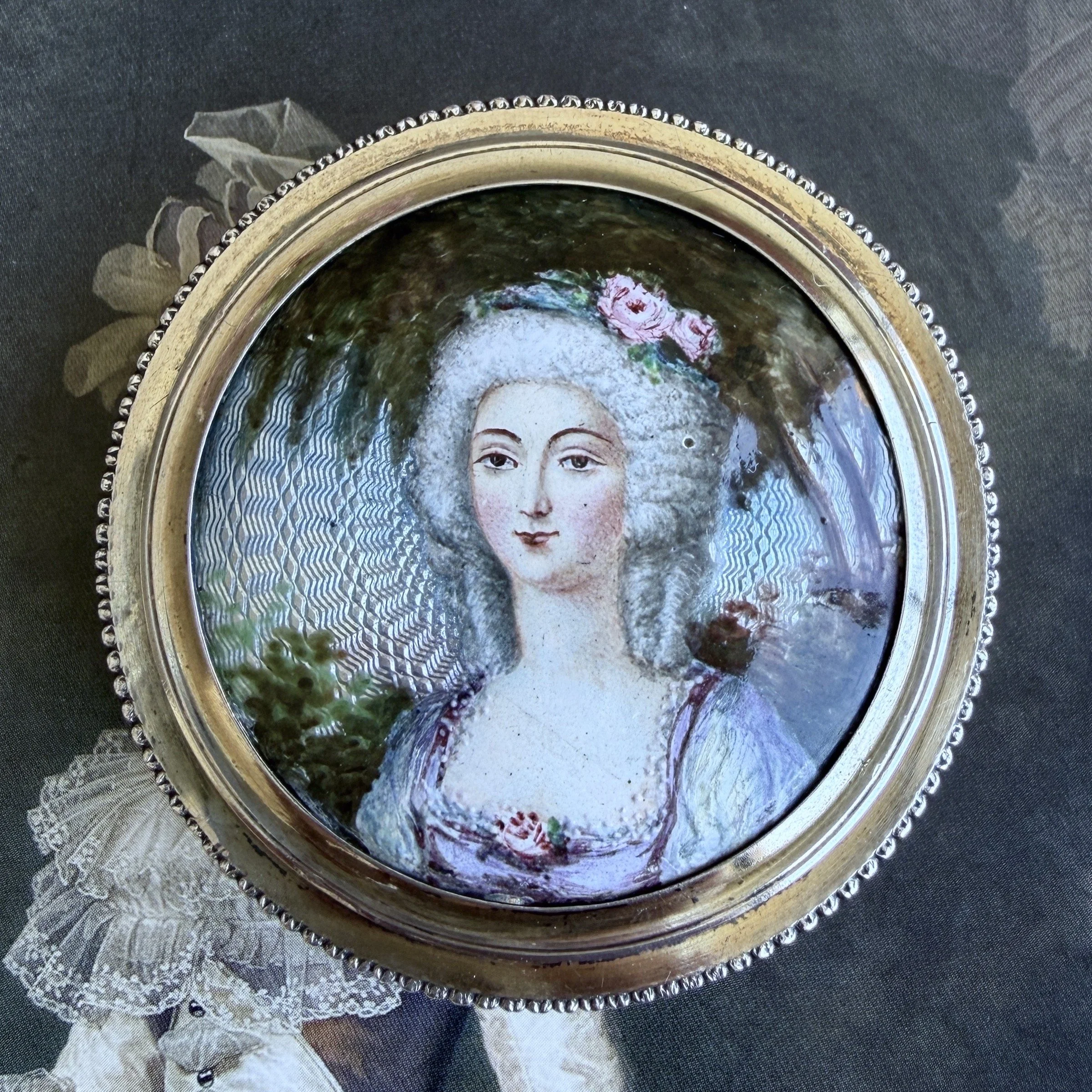 Antique French Silver & Enamel Portrait Box, Signed Gamet