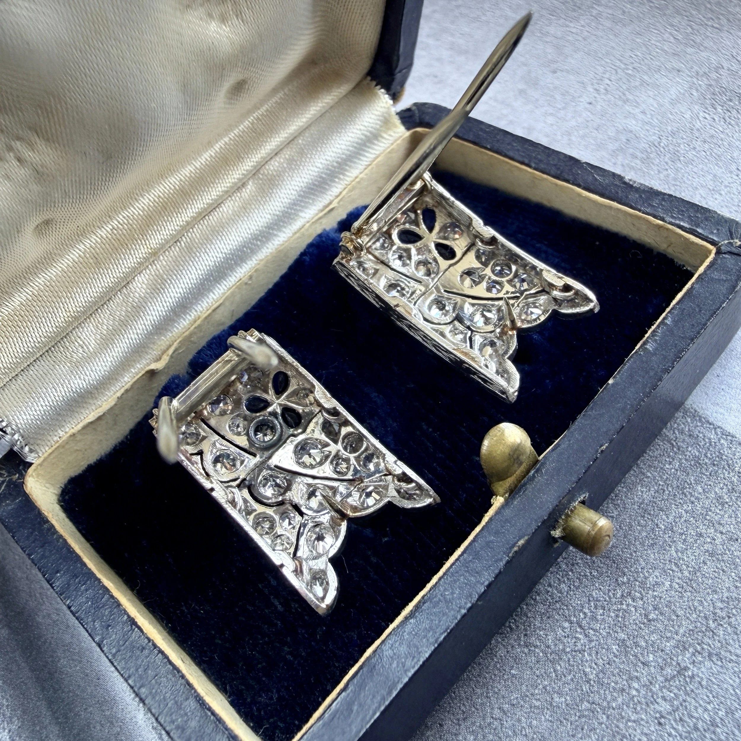 Antique Art Deco Pair of Platinum and Diamond Petite Dress Clips