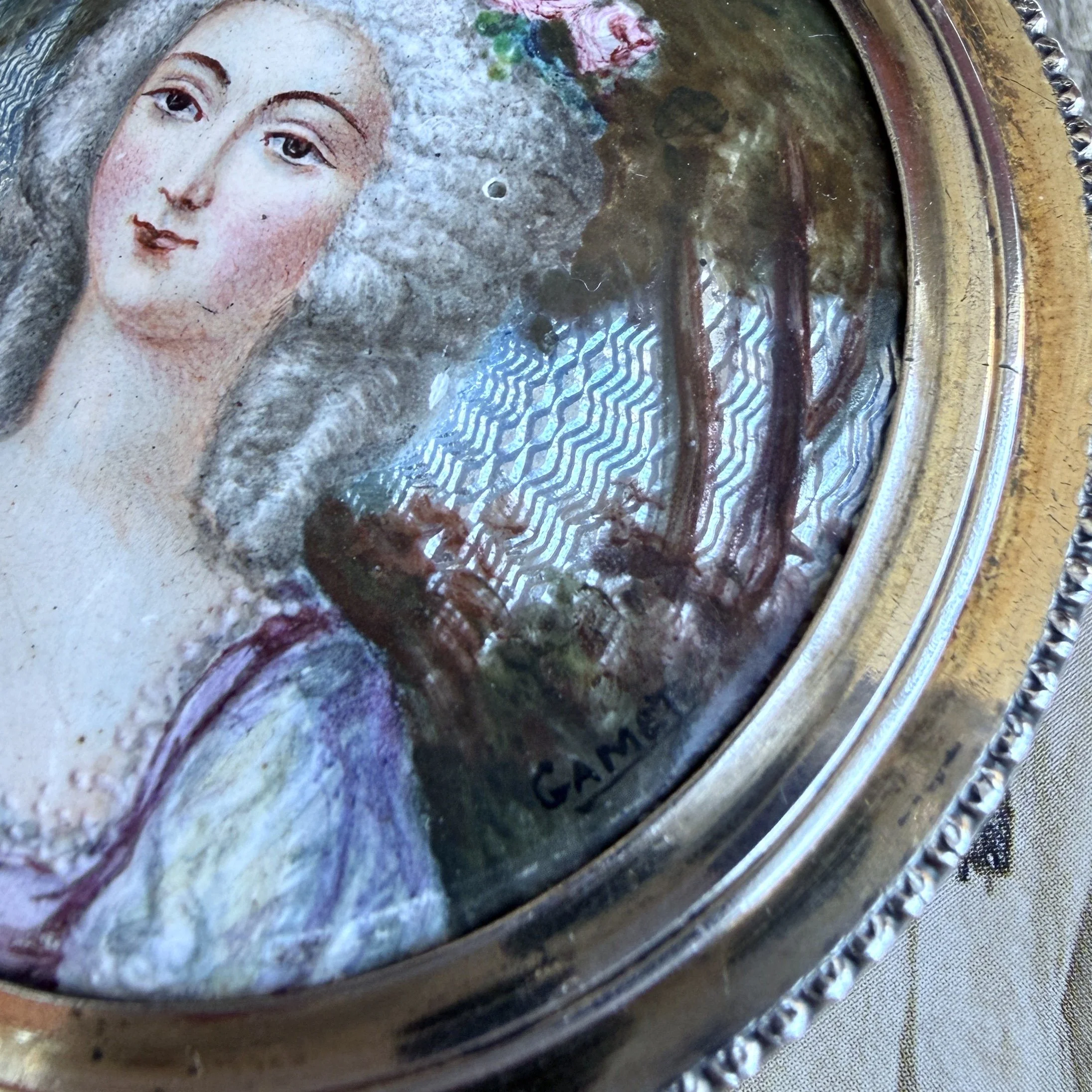Antique French Silver & Enamel Portrait Box, Signed Gamet