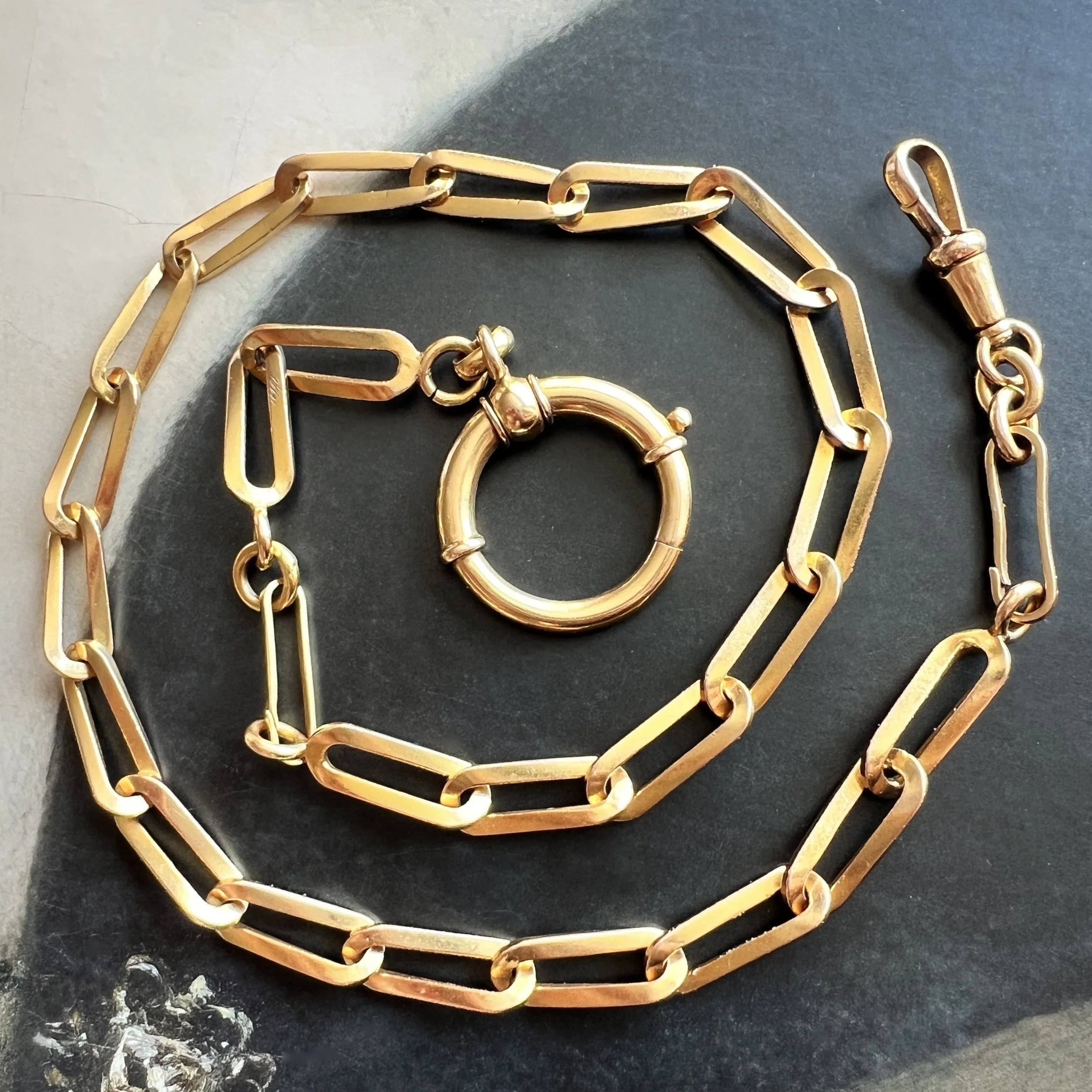 Antique 18k Gold Watch Chain with XL Bolt Ring and Dog Clip