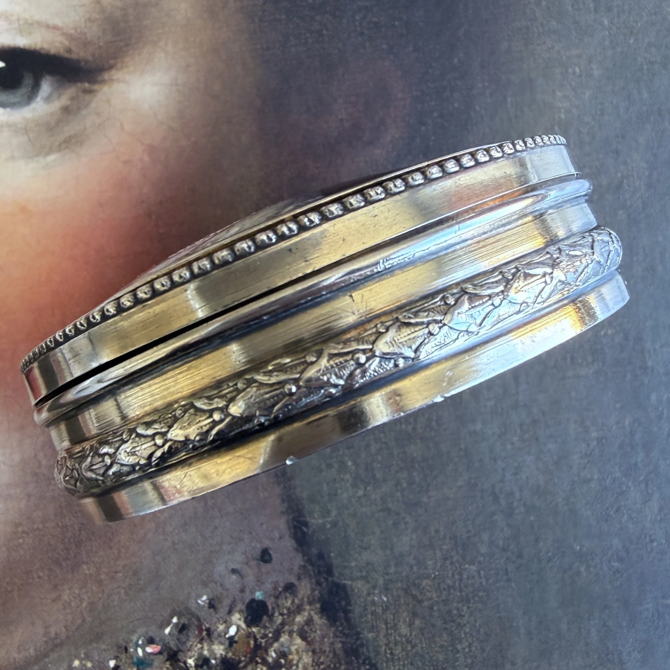 Antique French Silver & Enamel Portrait Box, Signed Gamet