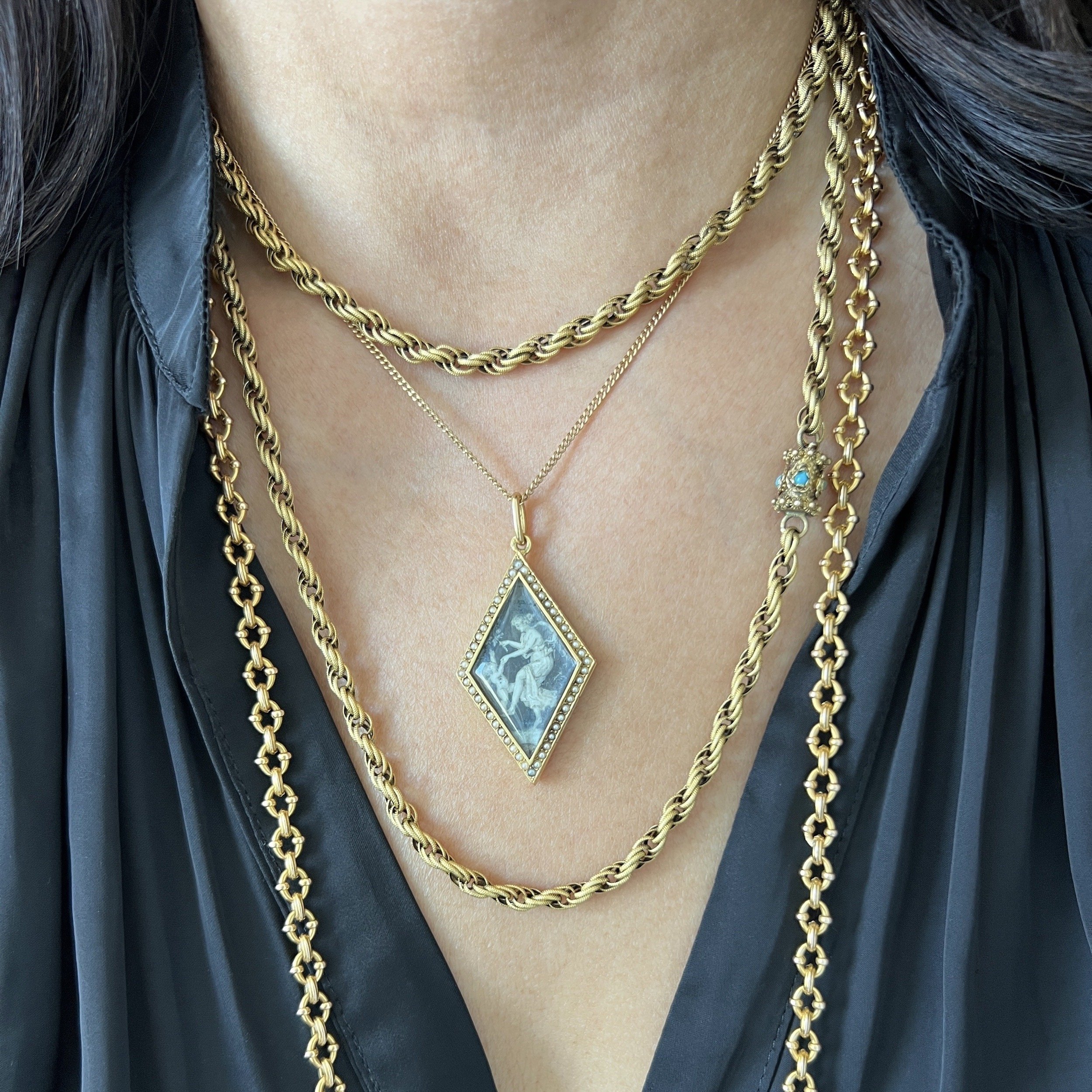 Antique Georgian Gold Chain with Ornate Turquoise Clasp