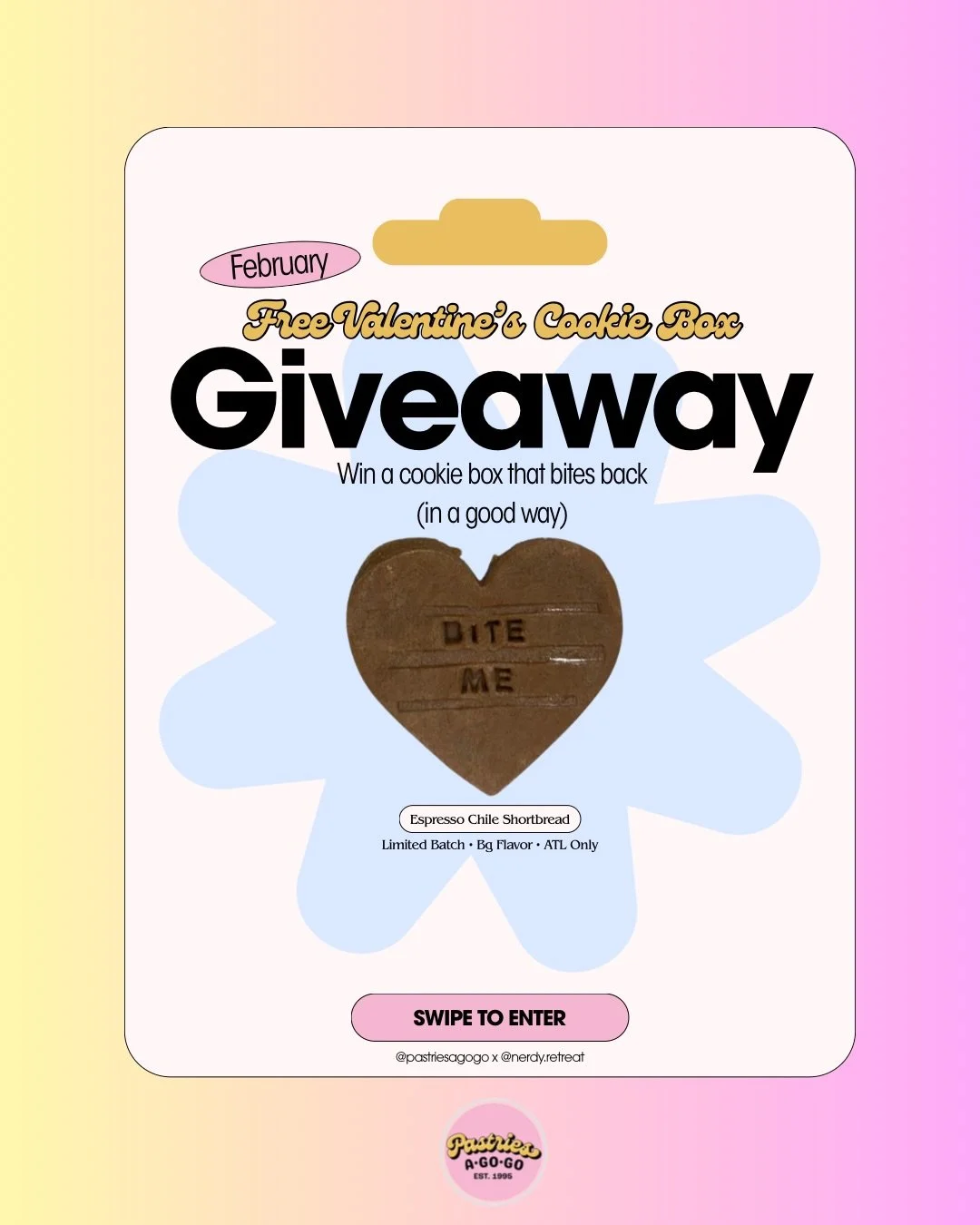What&rsquo;s better than a cookie with attitude? ✨ A FREE one baked with love &amp; spice.

To celebrate our collab with @pastriesagogo, we&rsquo;re giving away a limited-run Valentine&rsquo;s Cookie Box featuring my signature Espresso Chile Shortbre