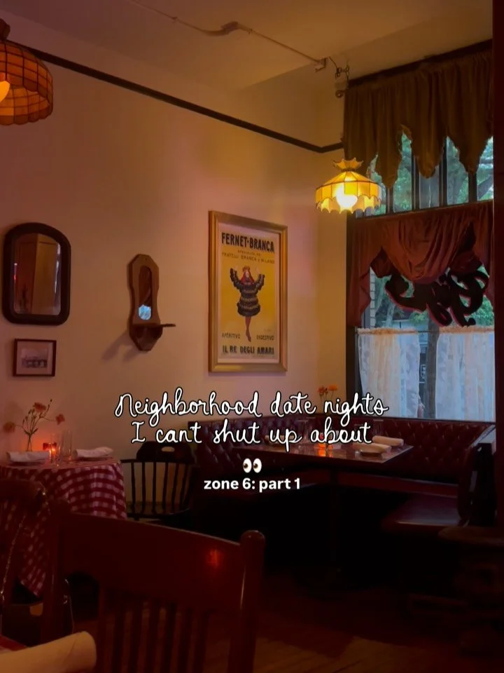 Neighborhood date nights I can&rsquo;t shut up about
👀

Not every date needs to be a whole production.
Sometimes it&rsquo;s:
🔪a good meal
👟a walk after
or even a spot that just feels right!

These are a few of my fave go-to Zone 6 dates when I wan