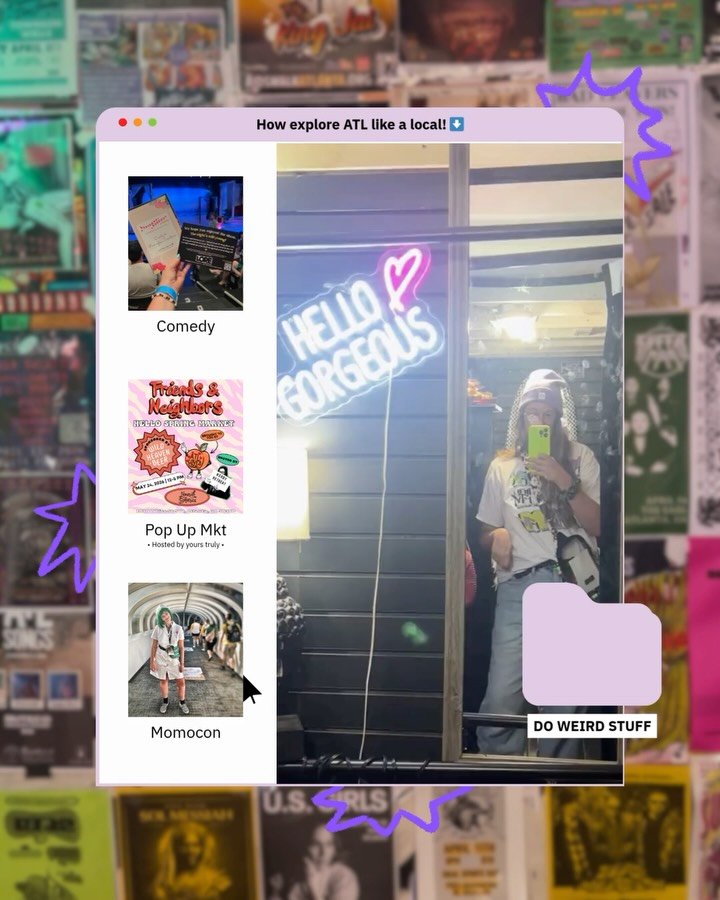 What&rsquo;s trending in ATL right now ⬇️

☀️ nostalgic summer hangs
📼 weird little markets
🎶 jazz fest szn
🛍️ shopping local always

🤓 want the full ATL guide?
Comment NERD &amp; I&rsquo;ll send it ya

&hellip;&amp; don&rsquo;t say I never put y