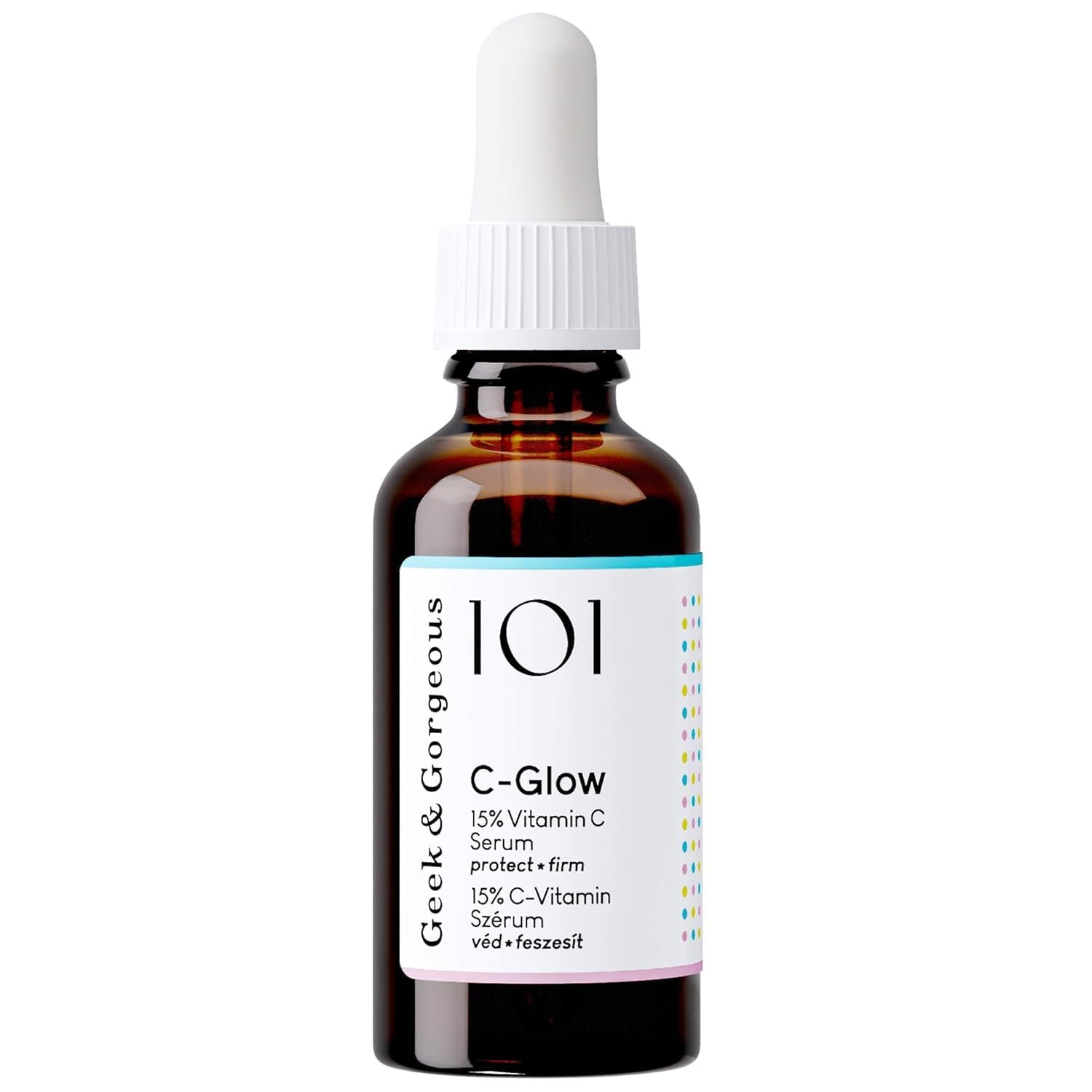 Braune Pipettenflasche des C-Glow Vitamin C Serums der Marke Geek & Gorgeous.