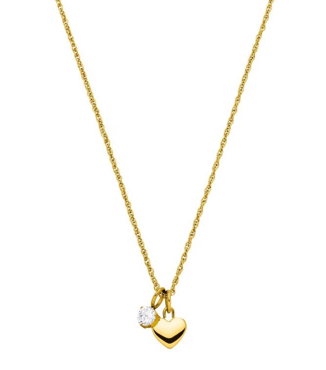 Die filigrane Brave Halskette ist mit einem Herz- und einem Schmucksteinanhänger verziert.
