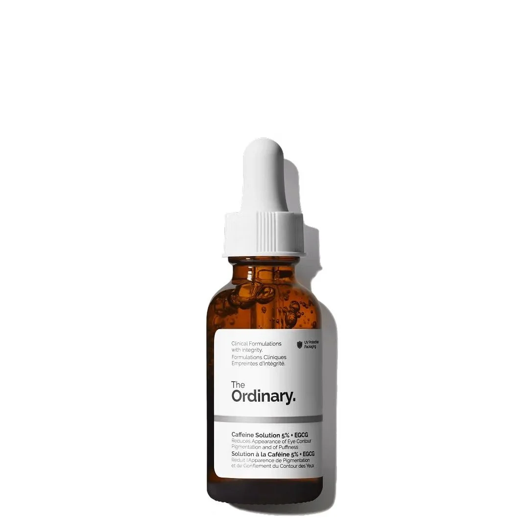 The Ordinary Caffeine Solution 5% + EGCG: braune Pipettenflasche mit schlichtem weißem Etikett