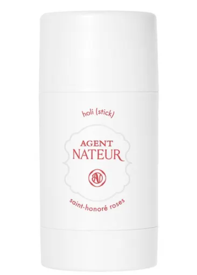 Weißer Deo-Stick von Agent Nateur mit der Aufschrift „holi (stick)" und dem Duft „Saint-Honoré Roses".