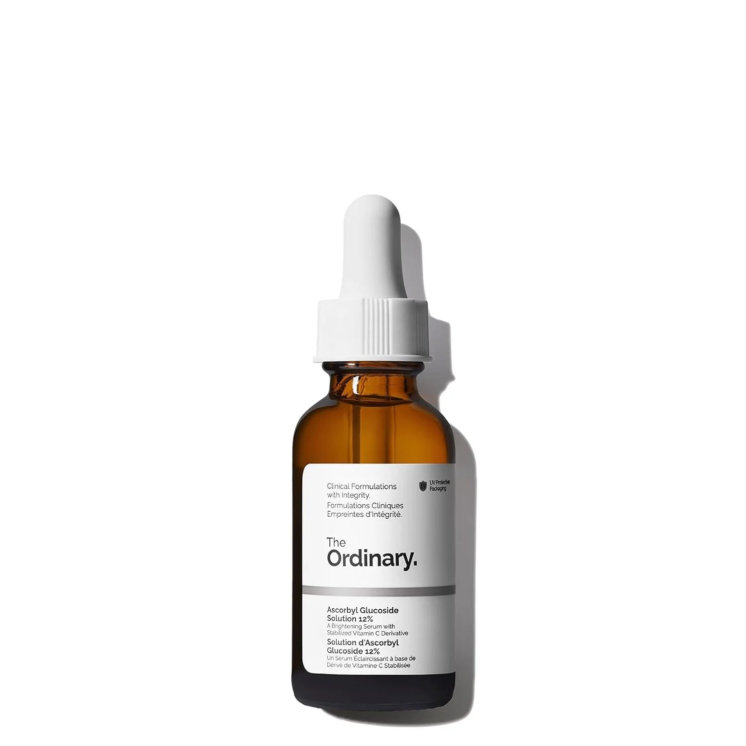 Braune Pipettenflasche des Vitamin-C-Serums "Ascorbyl Glucoside Solution 12%" der Marke The Ordinary.