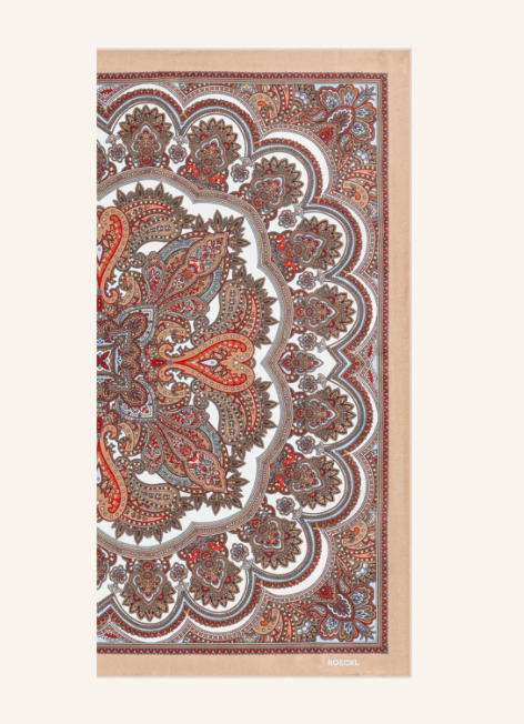 Großes Tuch mit Paisleymuster und Medaillon in Beige, Rot und Braun